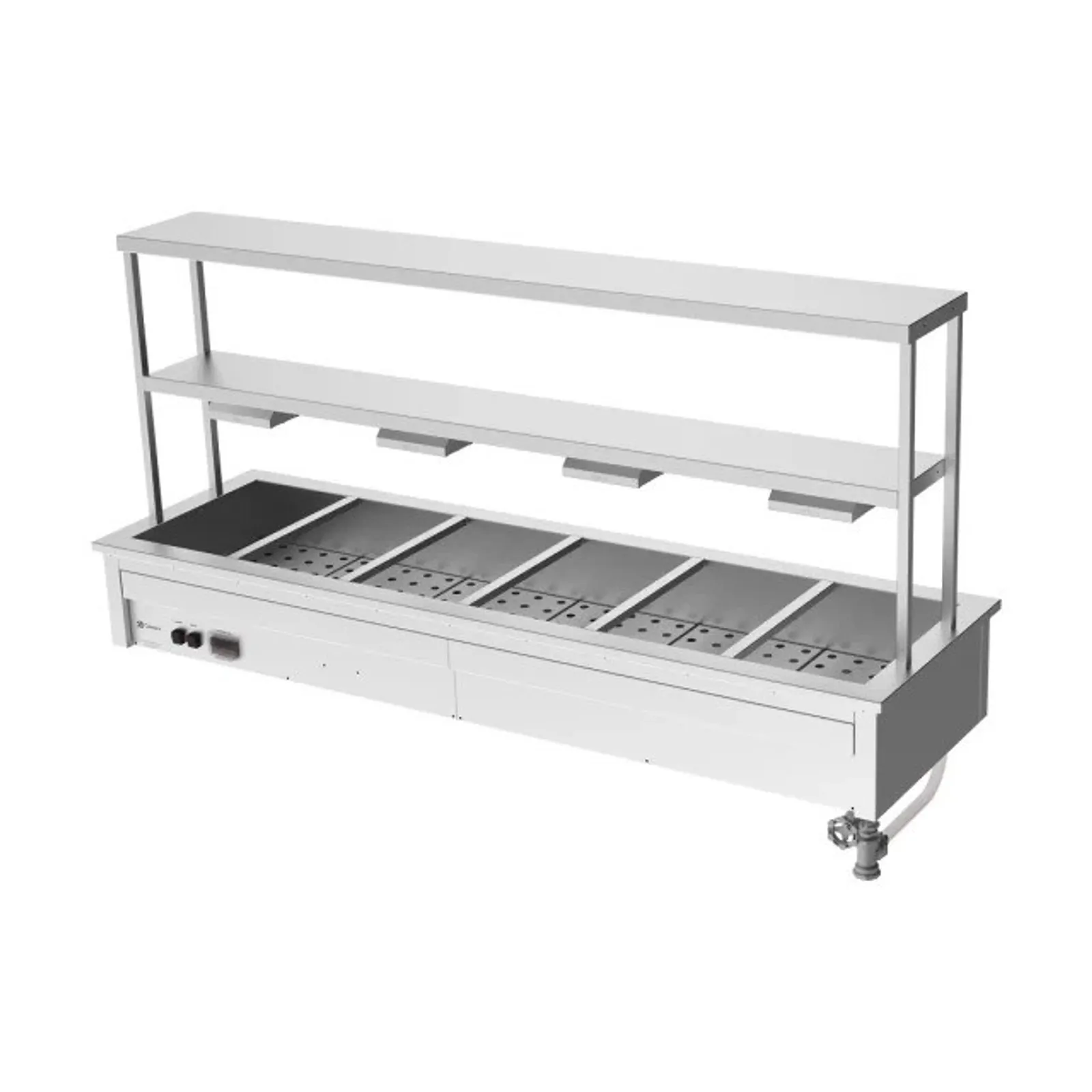 Culinaire CH.BM.D.GDB.6  Drop In Bain Marie with Double Gantry & Heat Lamps to Bottom Shelf - 6 Modules