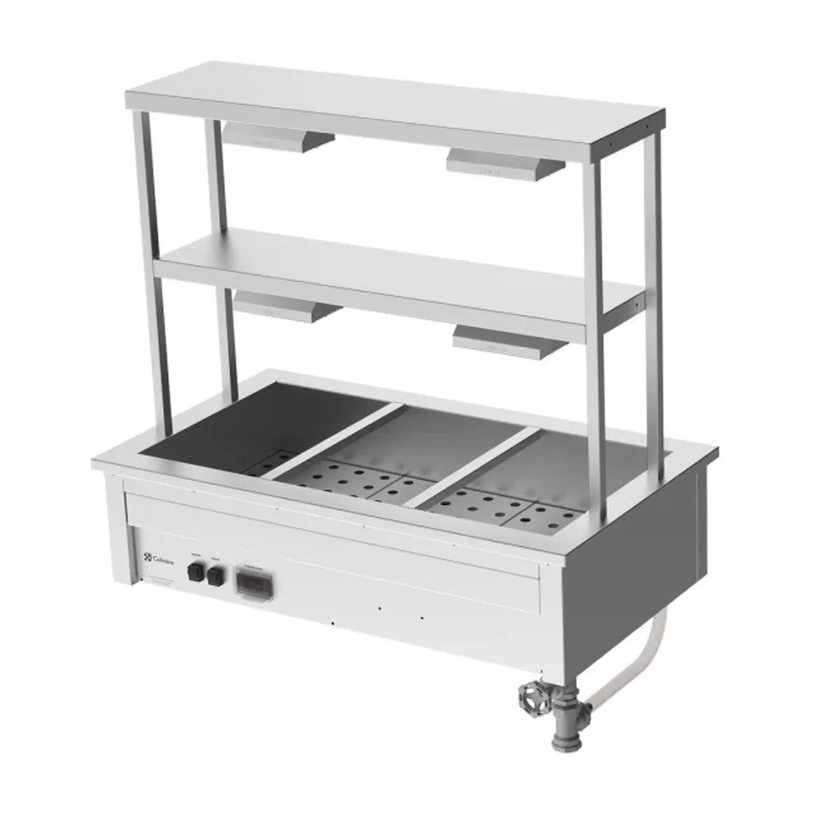 Culinaire CH.BM.D.GDD.3  Drop In Bain Marie with Double Gantry & Heat Lamps to Bottom & Top Shelves - 3 Modules