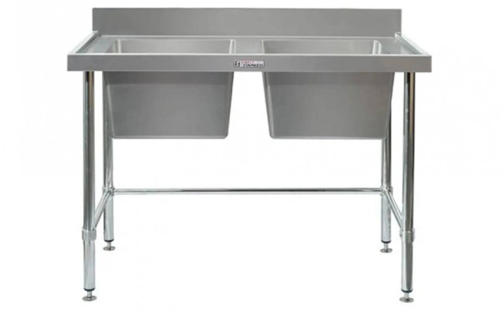 Simply Stainless SS06.7.1200.LB Double Sink Bench with Splashback and leg brace (700 Series) - 1200mm