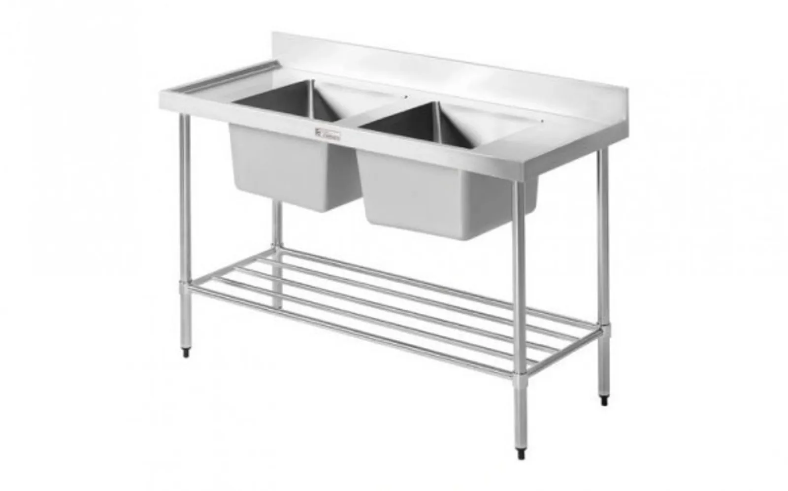 Simply Stainless SS06.1200 Double Sink Bench with Splashback (600 Series) - 1200mm