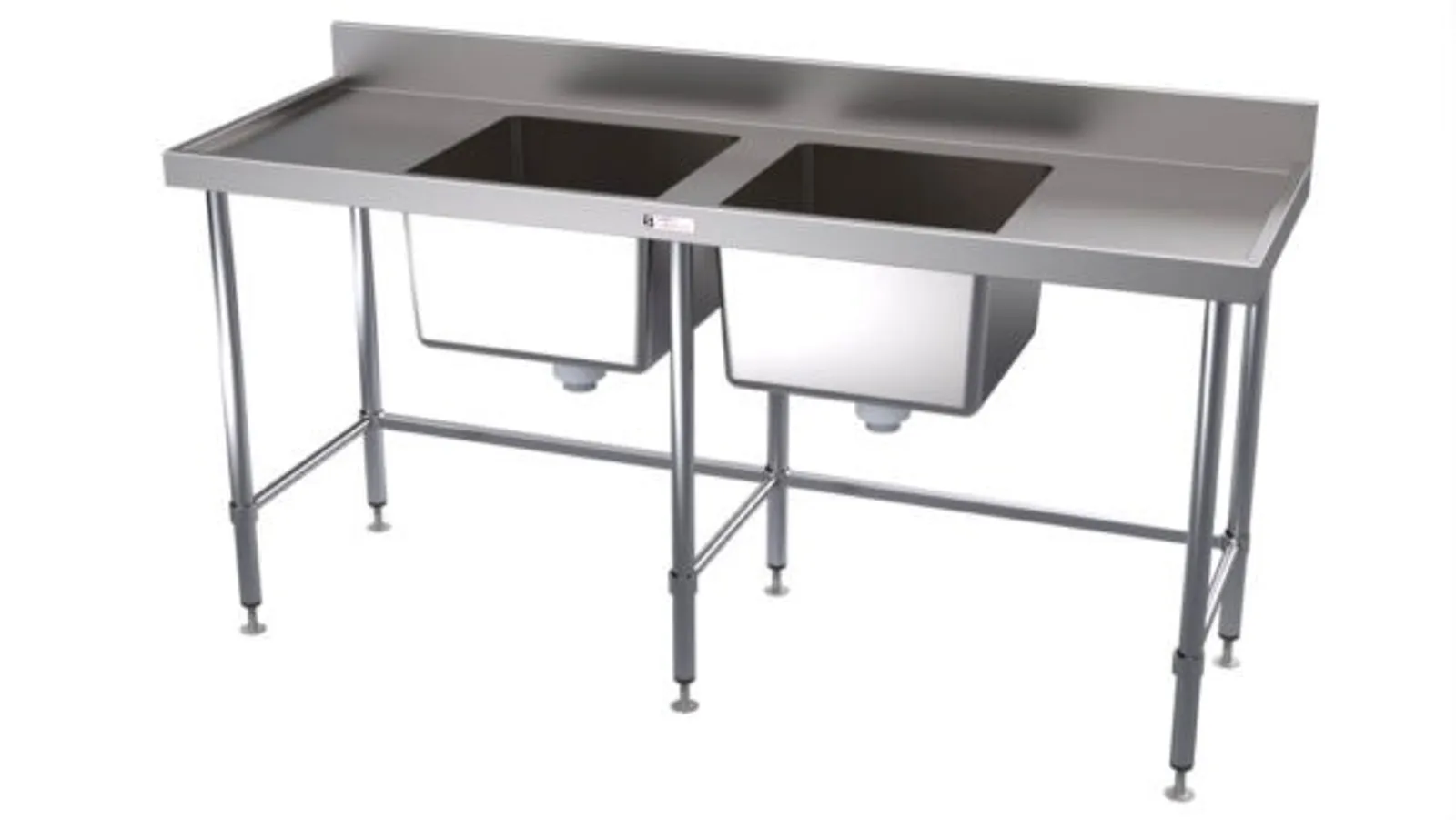 Simply Stainless SS06.2100.LB Double Sink Bench with Splashback and leg brace (600 Series) - 2100mm