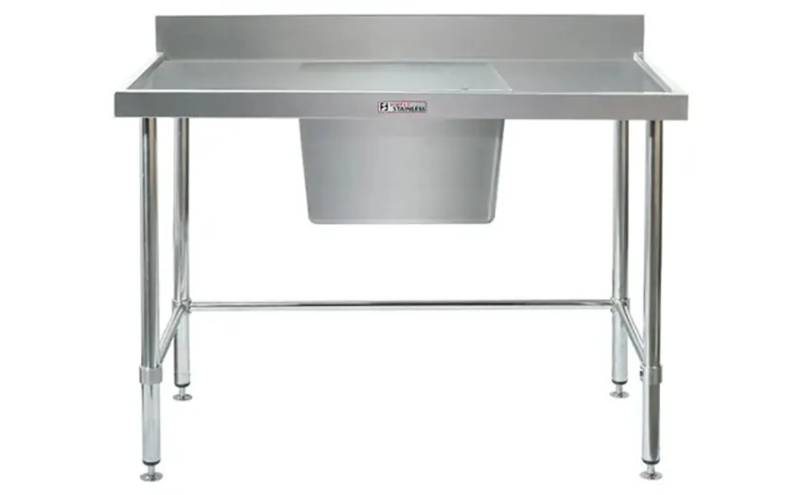 Simply Stainless SS05.1200.C.LB Single Sink Bench with Splashback - with leg brace (600 Series) - 1200mm - Centre Sink