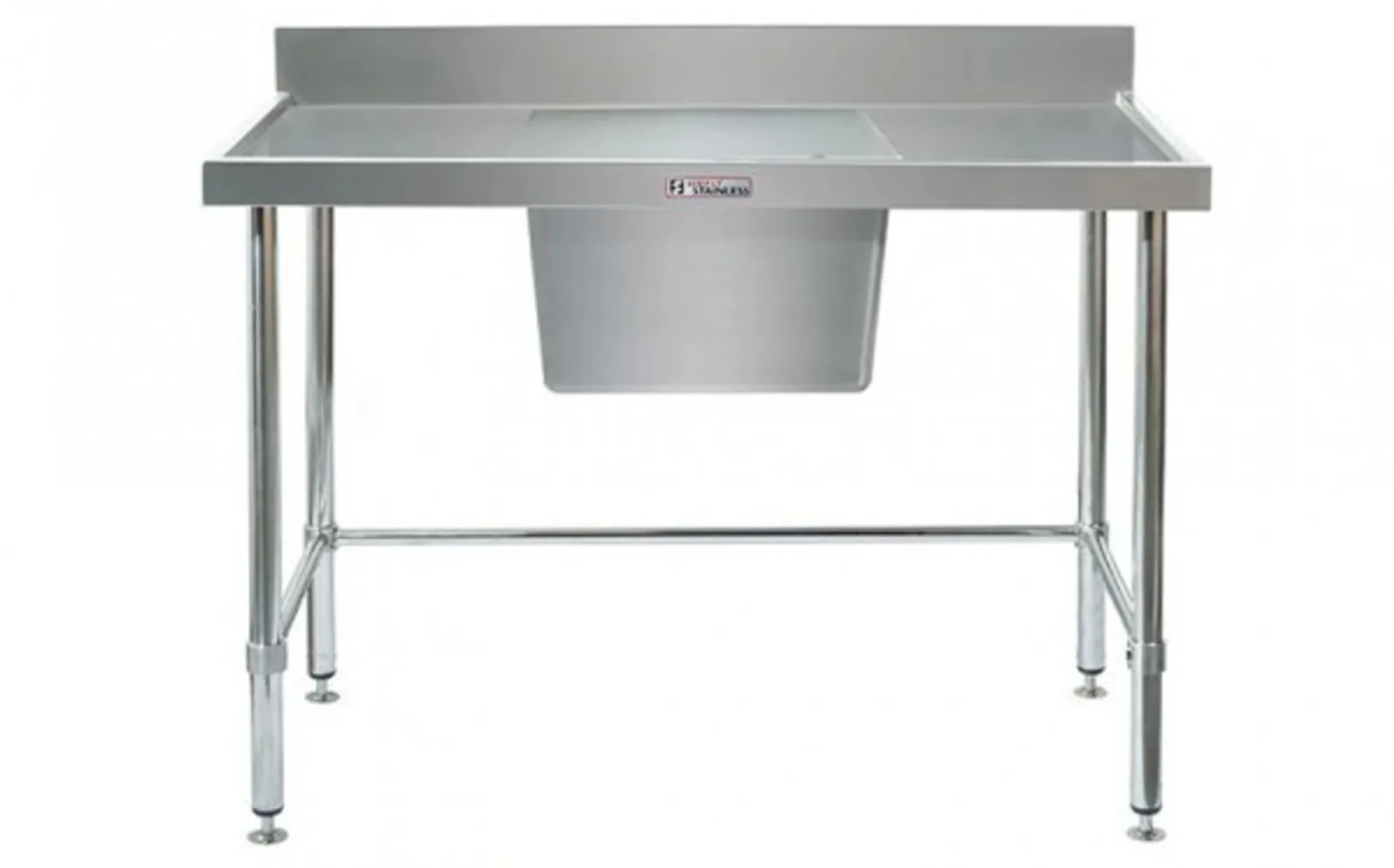 Simply Stainless SS05.1500.C.LB Single Sink Bench with Splashback - with leg brace (600 Series) - 1500mm - Centre Sink