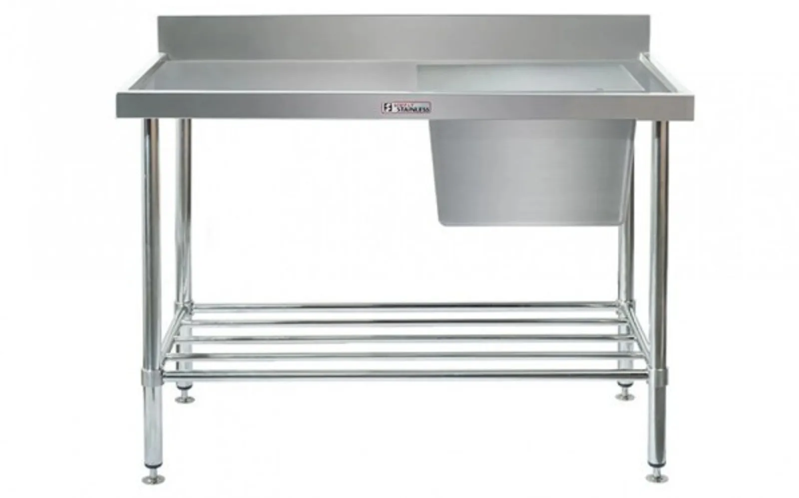 Simply Stainless SS05.1500.R Single Sink Bench with Splashback (600 Series) - 1500mm - Right Hand Sink