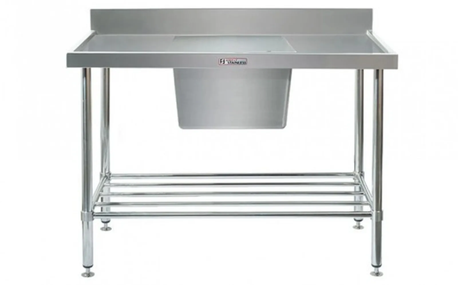 Simply Stainless SS05.1800.C Single Sink Bench with Splashback (600 Series) - 1800mm - Centre Sink