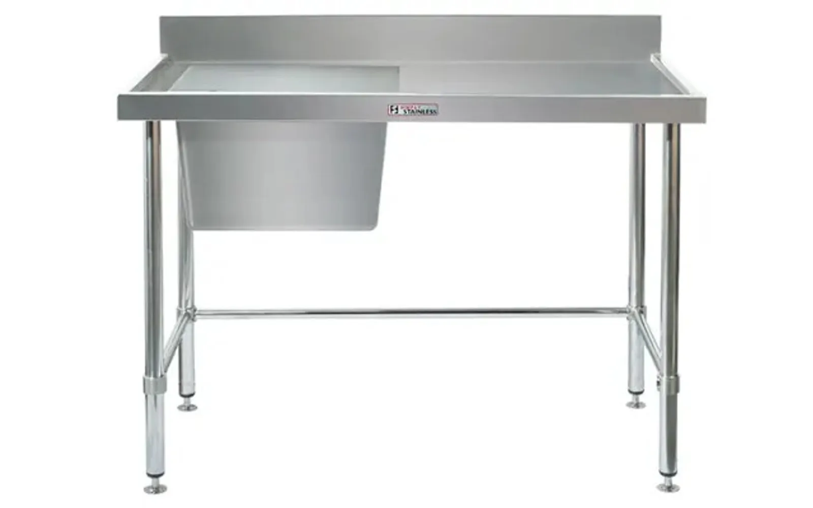 Simply Stainless SS05.1800.L.LB Single Sink Bench with Splashback - with leg brace (600 Series) - 1800mm - Left Hand Sink