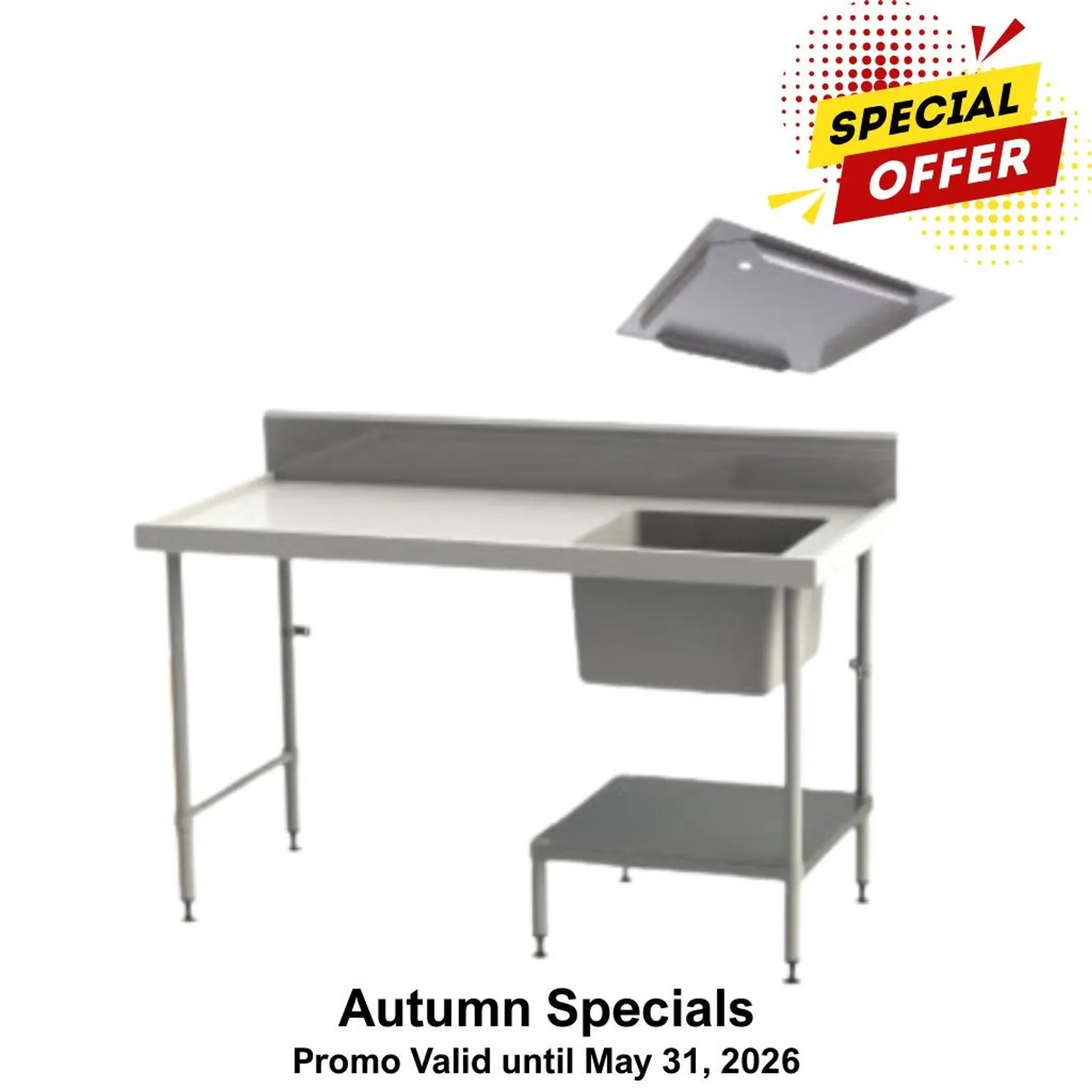 Simply Stainless SS05.7.1500.R.DWB Undercounter Dishwash Bench with Splashback - 1500mm - Right Hand Sink