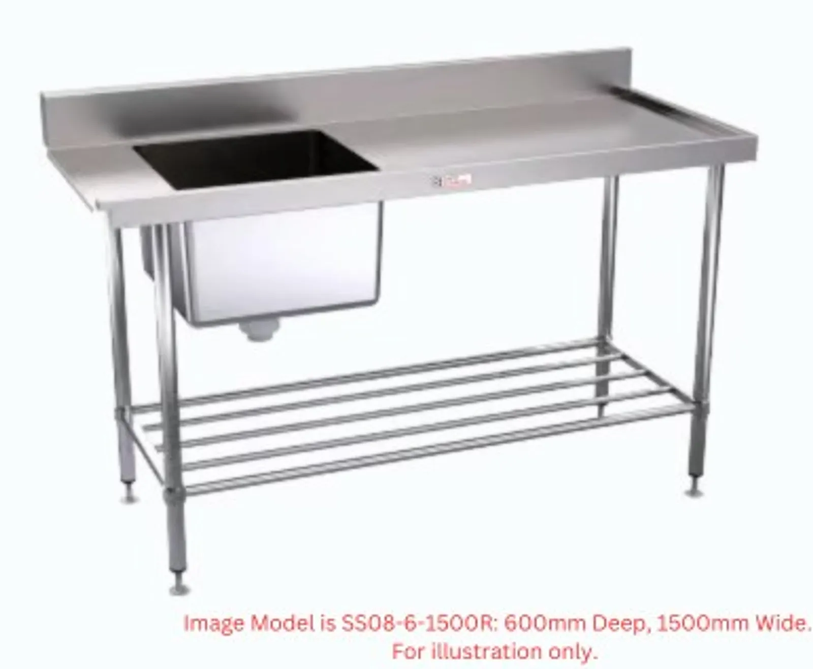 Simply Stainless SS08.1200.R Dishwasher Inlet Bench (600 Series) - 1200mm - Right Hand Inlet