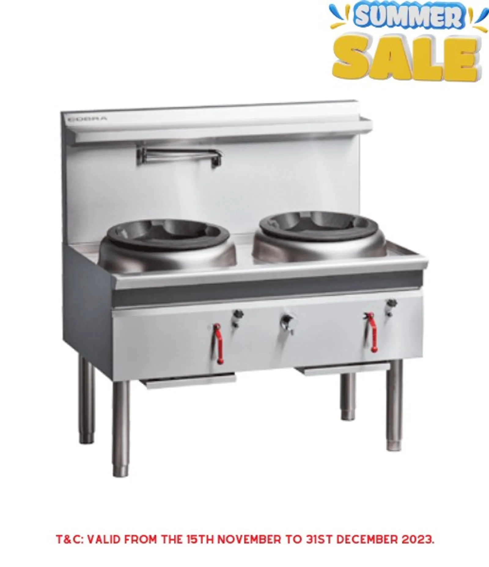 Cobra CW2H-CD - 1200mm Gas Waterless Wok with 1 Chimney burner and 1 Duckbill burner