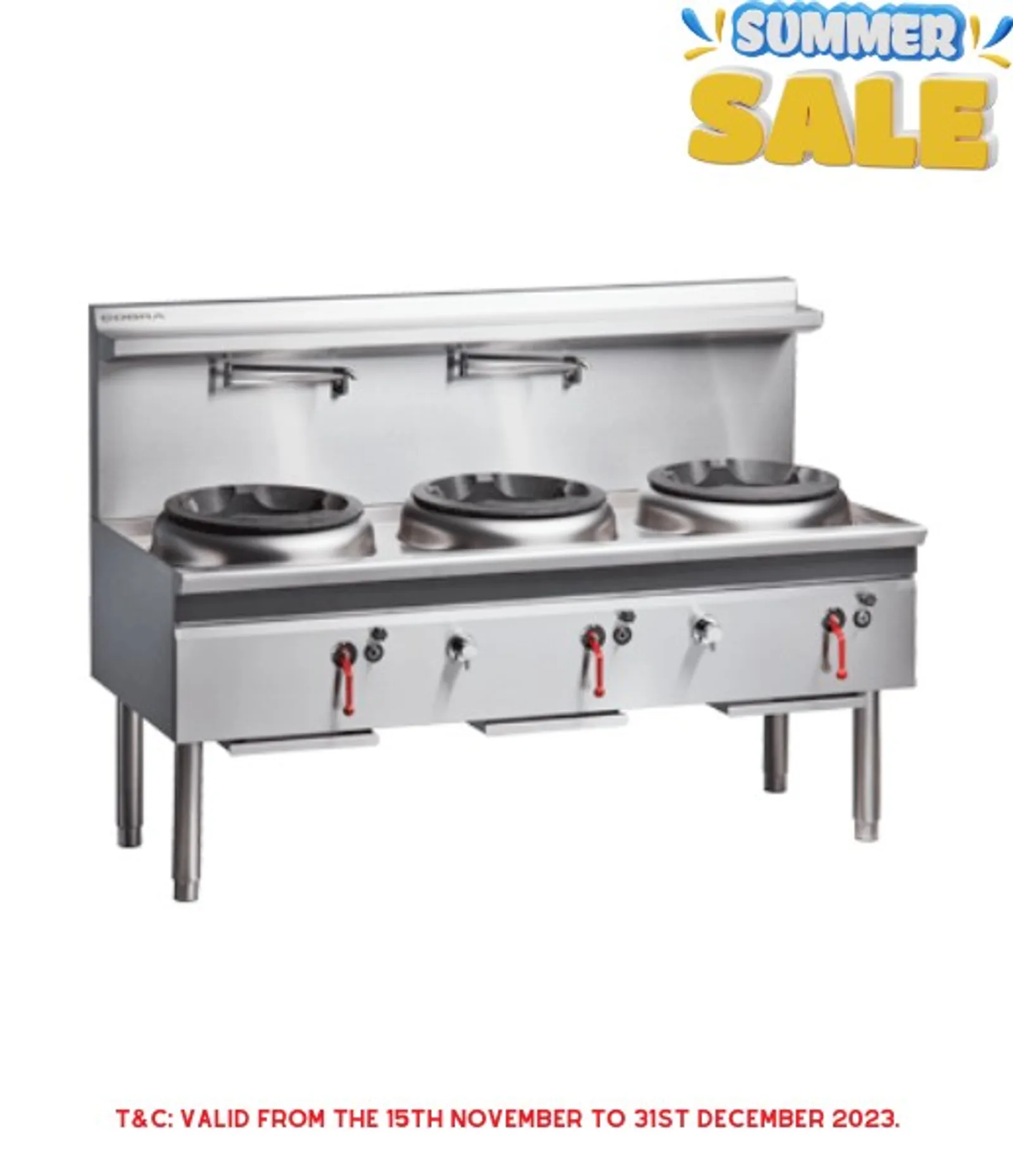 Cobra CW3H-CCD - 1800mm Gas Waterless Wok with 2 Chimney burners and 1 Duckbill burner