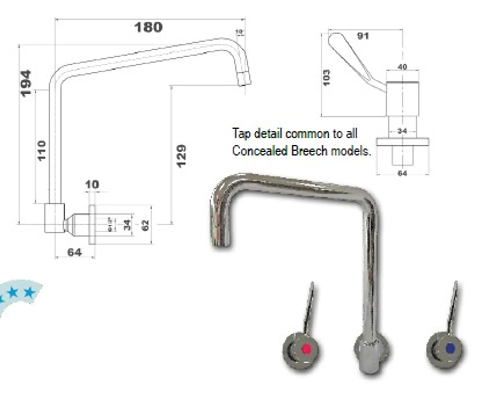 Jetstream JET3180WCB Wall Mount w/ 180mm Spout
