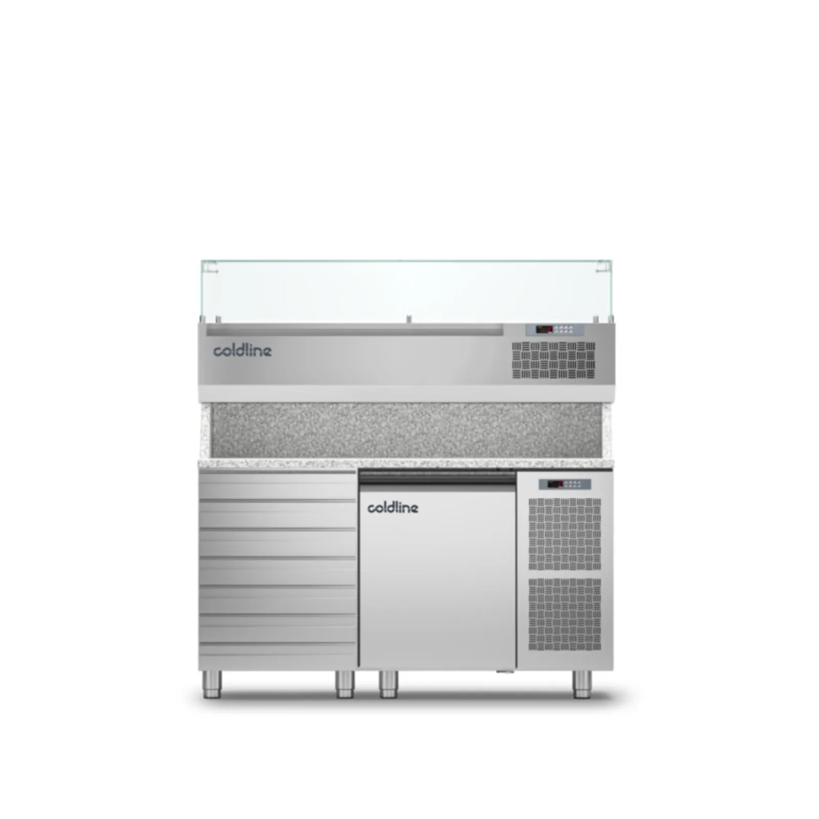 Coldline TZ09/1MC VP - 1 Door 7 Drawers Prep Bench - With Display Case