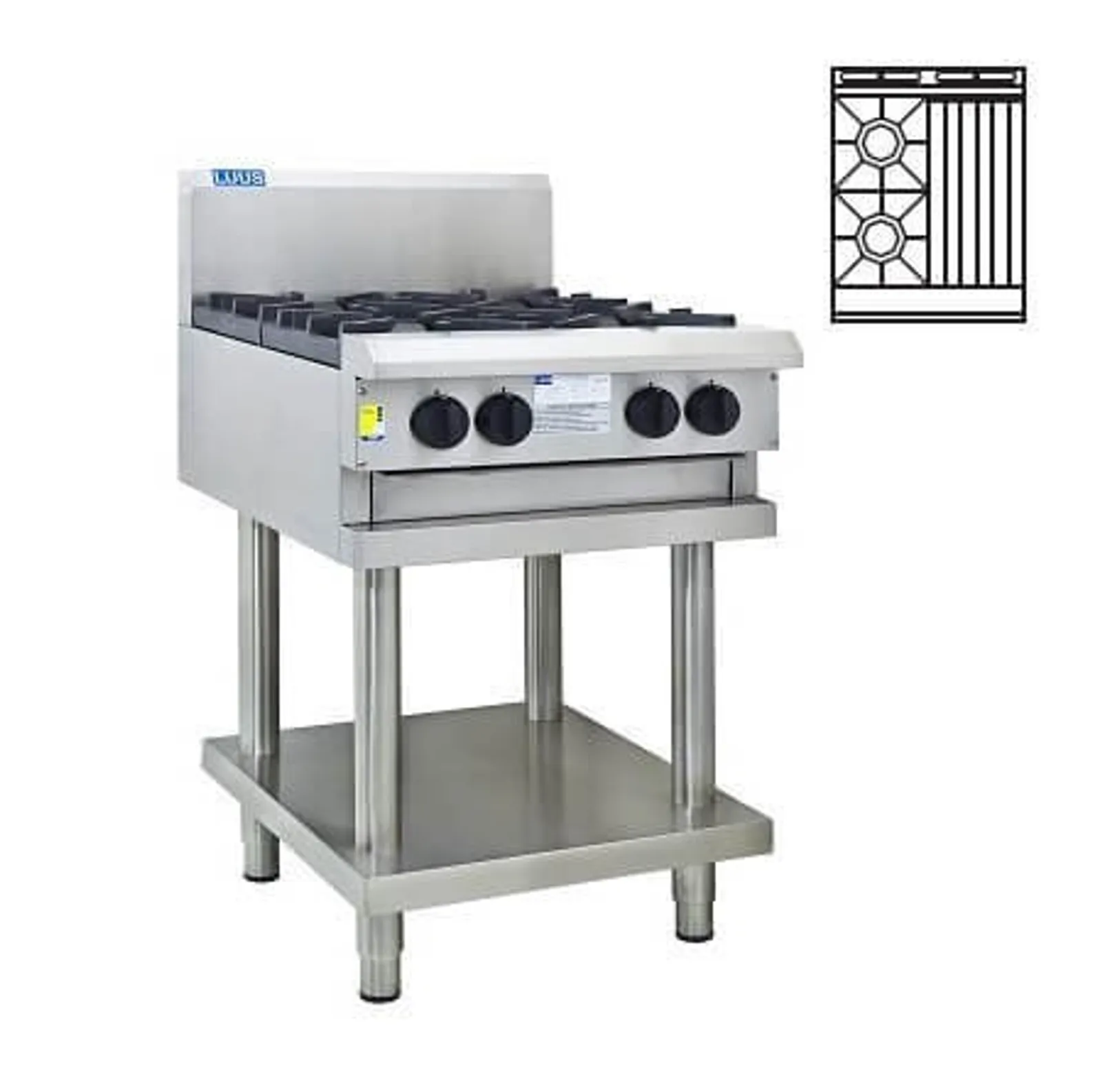 LUUS CS-2B3C - 2 Burners + 300 Wide Chargrill Cooktop