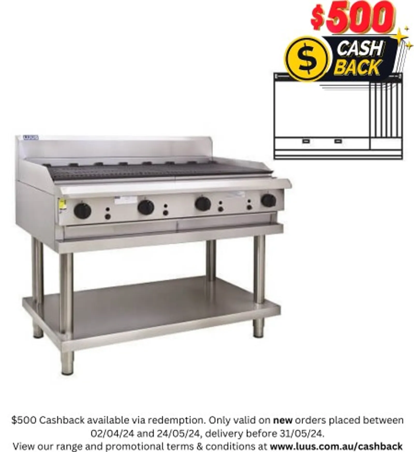 LUUS CS-9P3C - 900mm Griddle + 300mm Chargrill