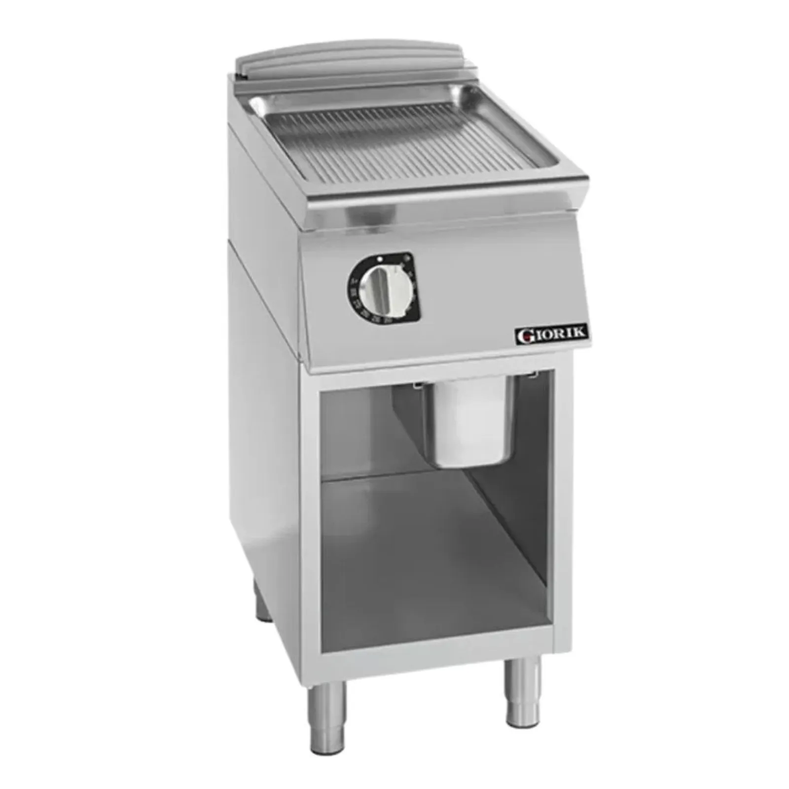 Giorik FRE92GCRXT 900 Series - Electric Frytop on Open Base - 400mm Ribbed Satin Chrome Plate