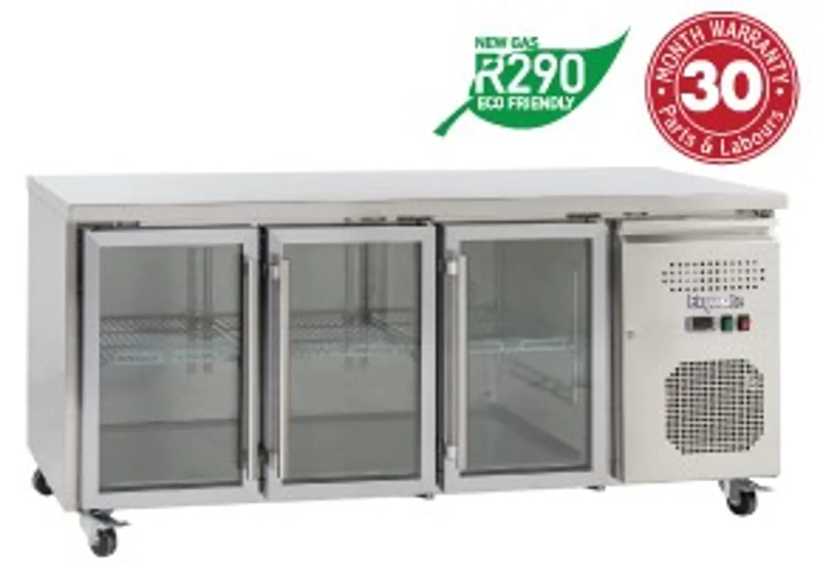 Exquisite USC400G - Three Glass Doors Underbench Fridge 465L