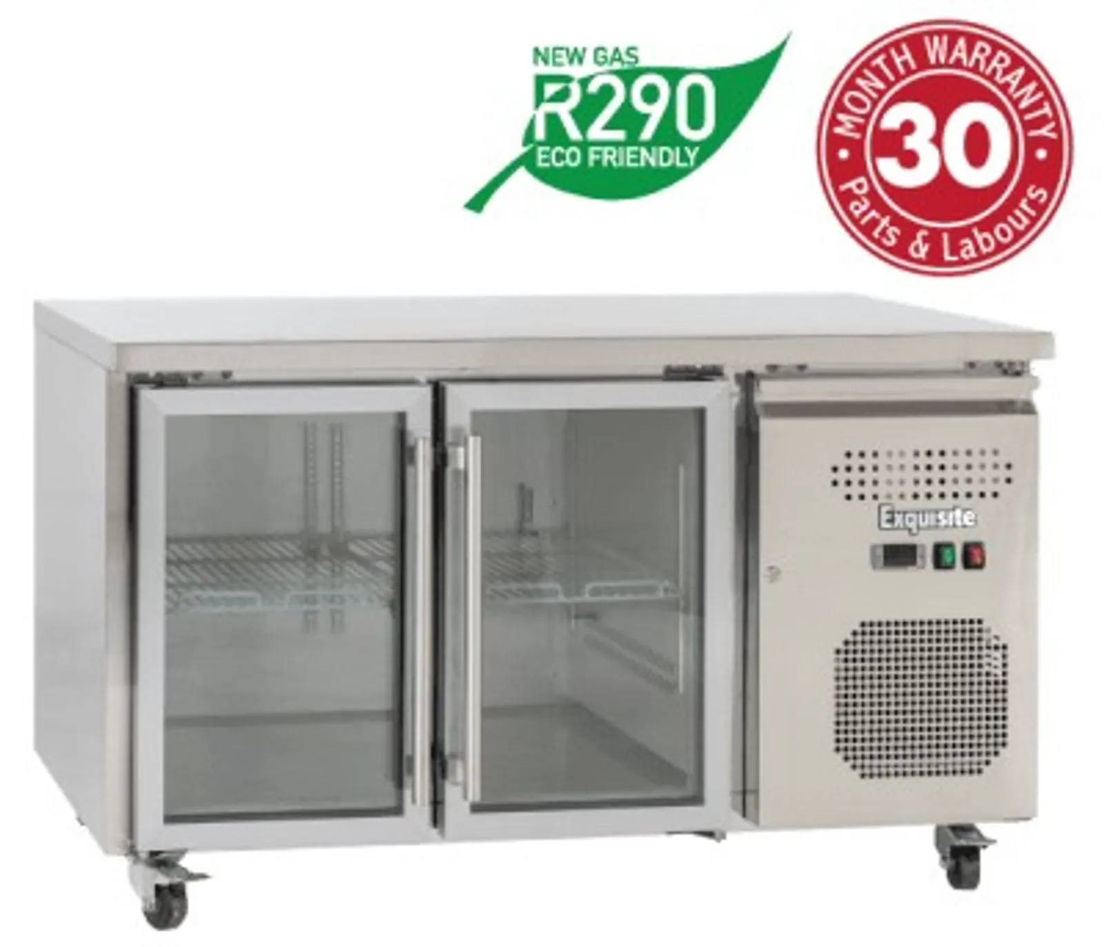Exquisite SSC260G - Two Glass Doors Underbench Fridge Slimline 260L