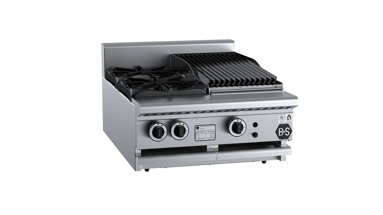 B+S Black BT-SB2-CBR3BM - Combination 2 Open Burners 300mm Char Broiler Bench Mounted