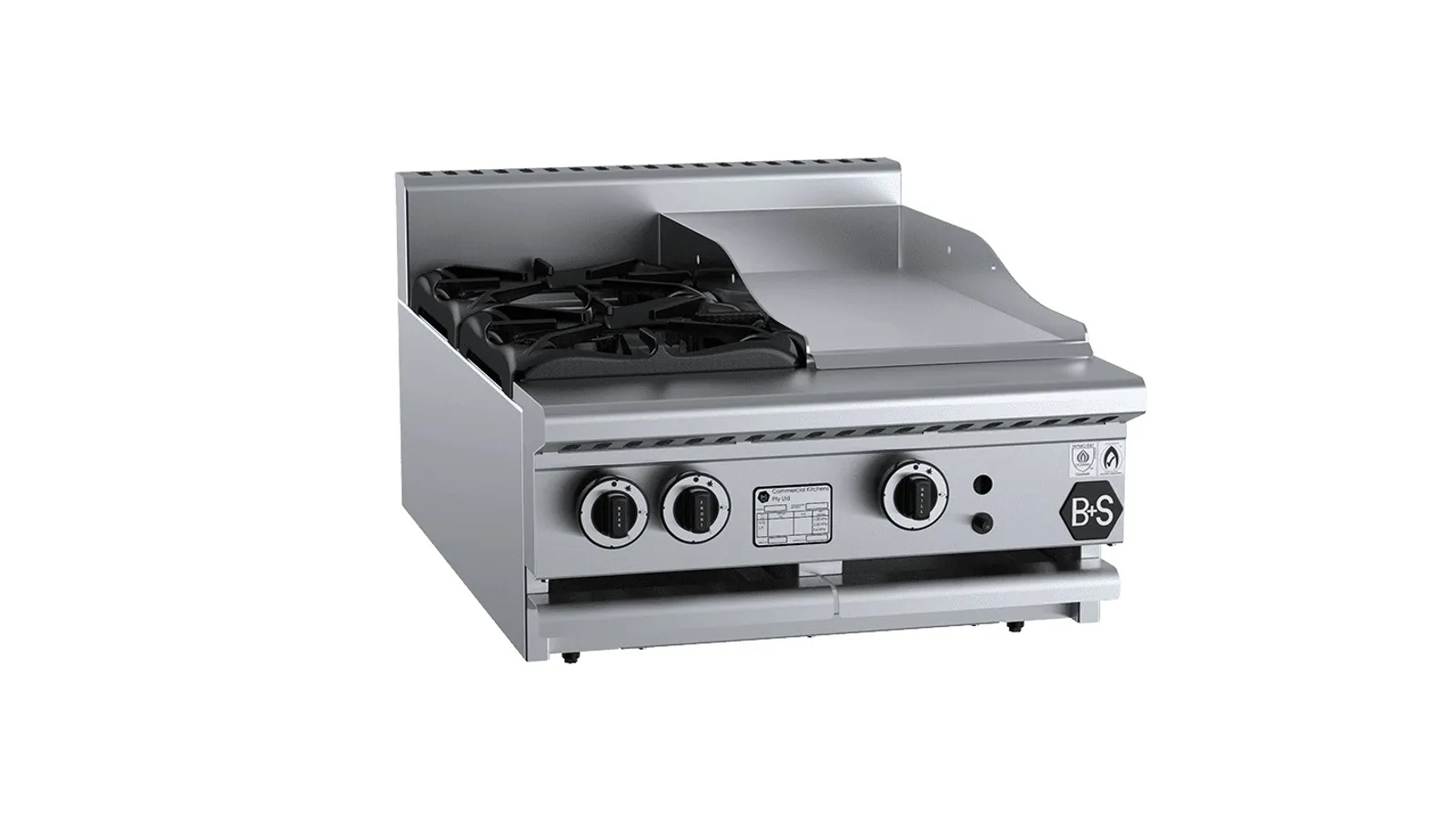 B+S Black BT-SB2-GRP3BM - Combination 2 Open Burners 300mm Grill Plate Bench Mounted