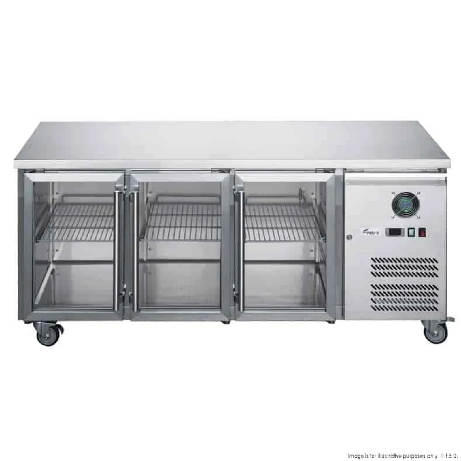 FED-X XUB6C18G3V - 3 Glass Door Bench Fridge 339L