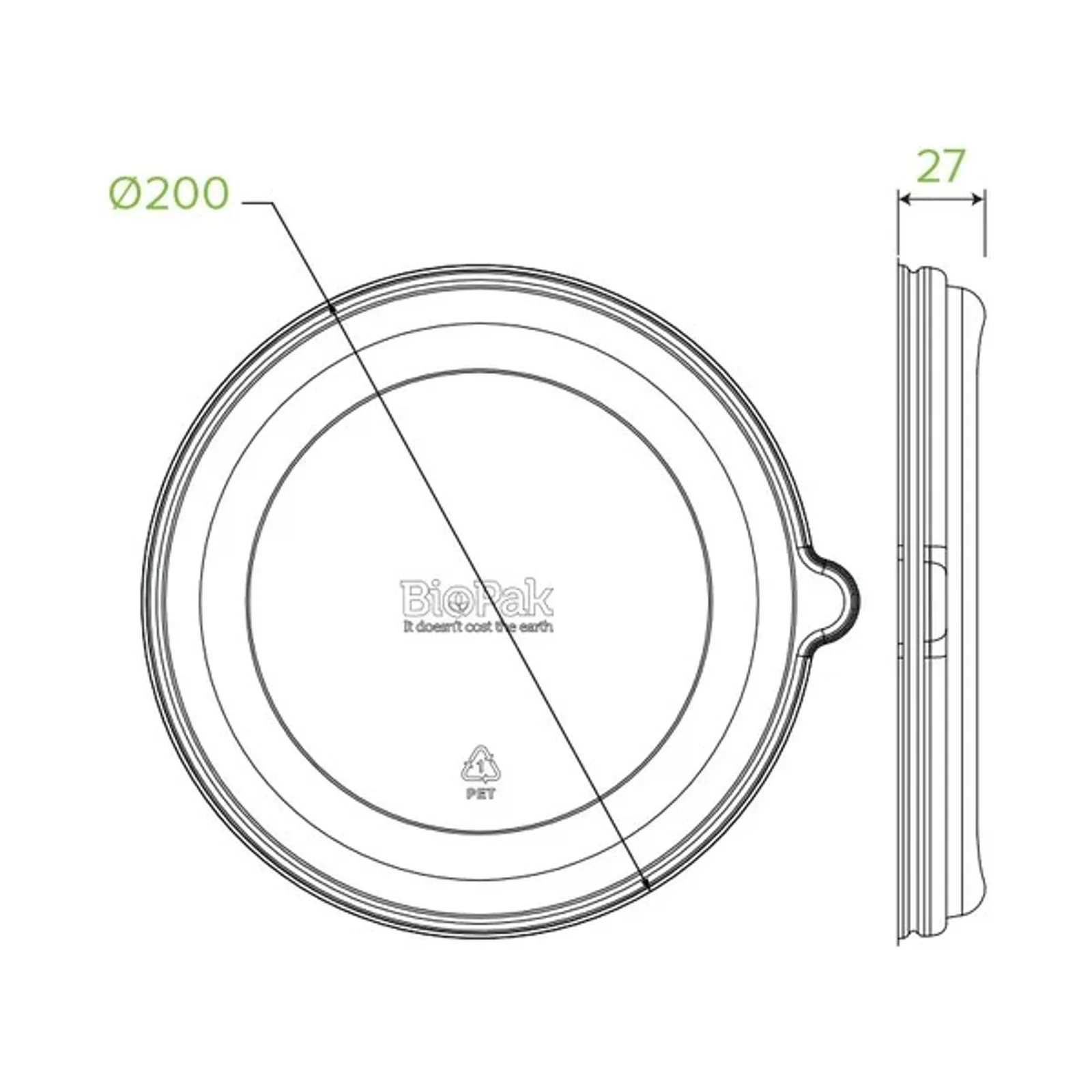 BioPak B-BLL-RPET(D) - 800-1,420ml / 24-48oz Clear RPET BioBowl Lid