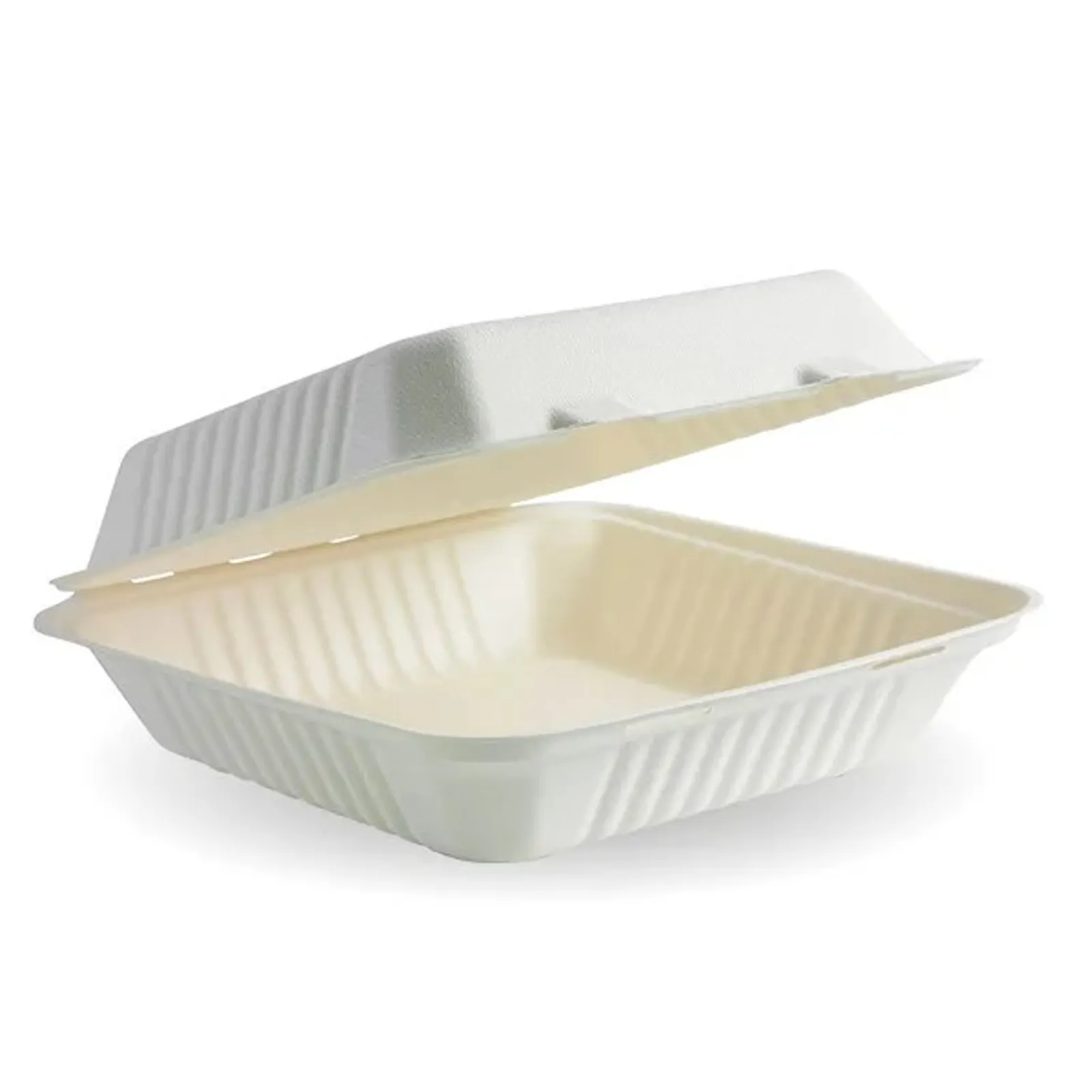BioPak B-HL-91 - 23x23x8cm / 9x9x3in White Plant Fibre Clamshell