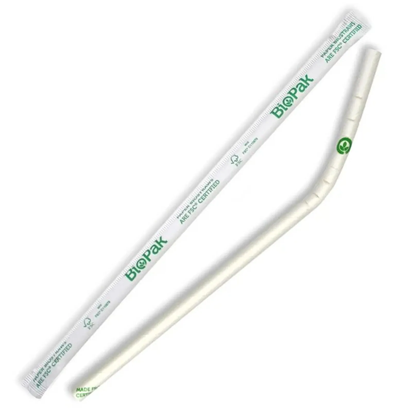 BioPak JP-PBS-6X197-W-BENDY-IW - 8mm Individually Wrapped White Bendy Straw
