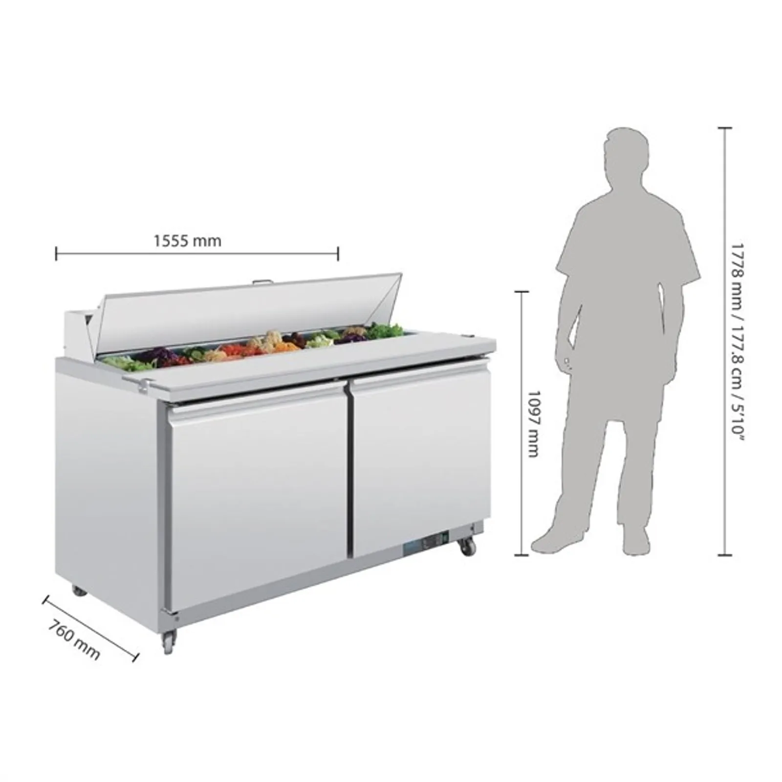 Polar GD883-A U-Series - Double Door Prep Counter Fridge 527Ltr