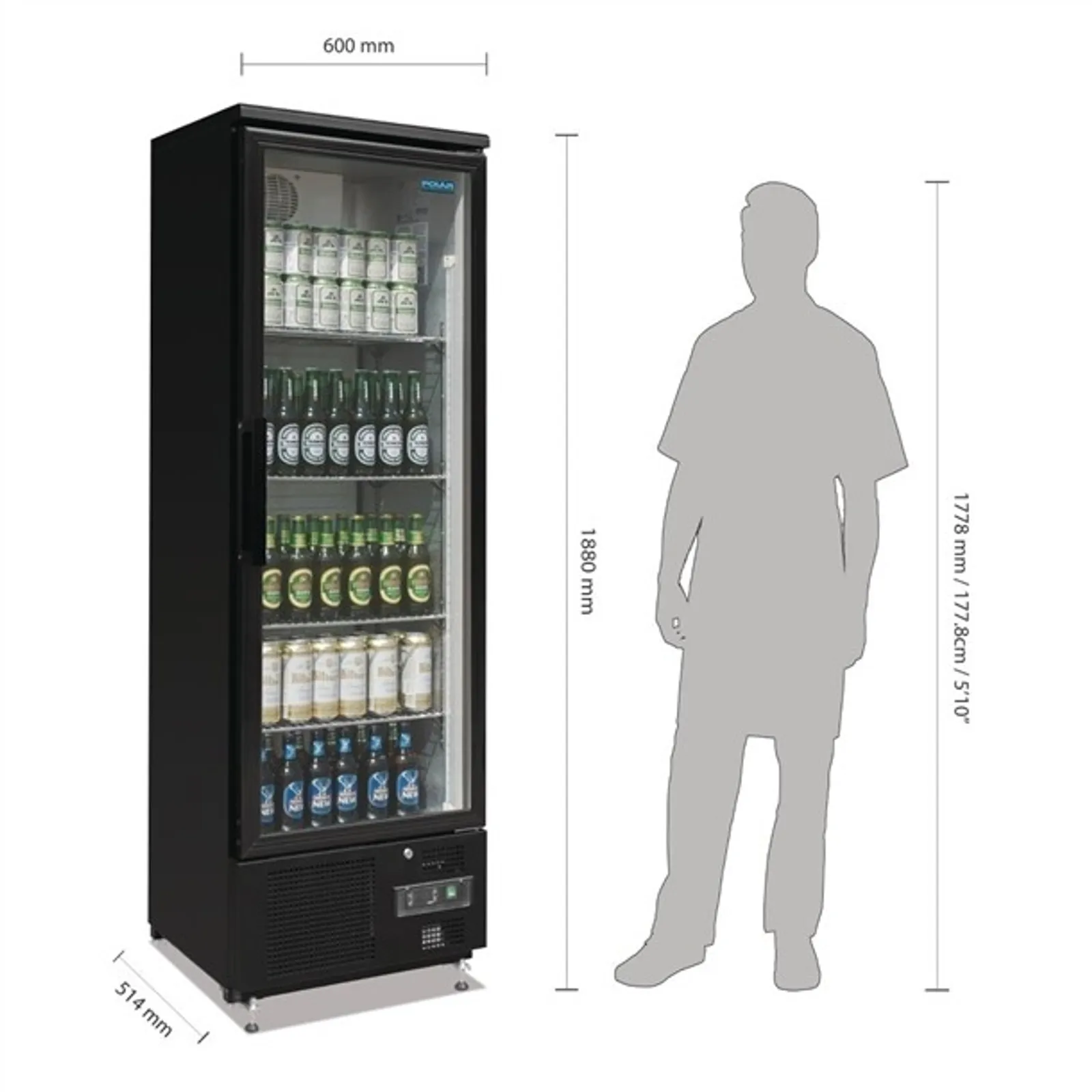 Polar GJ447-A G-Series - Upright Back Bar Cooler with Hinged Door 307Ltr