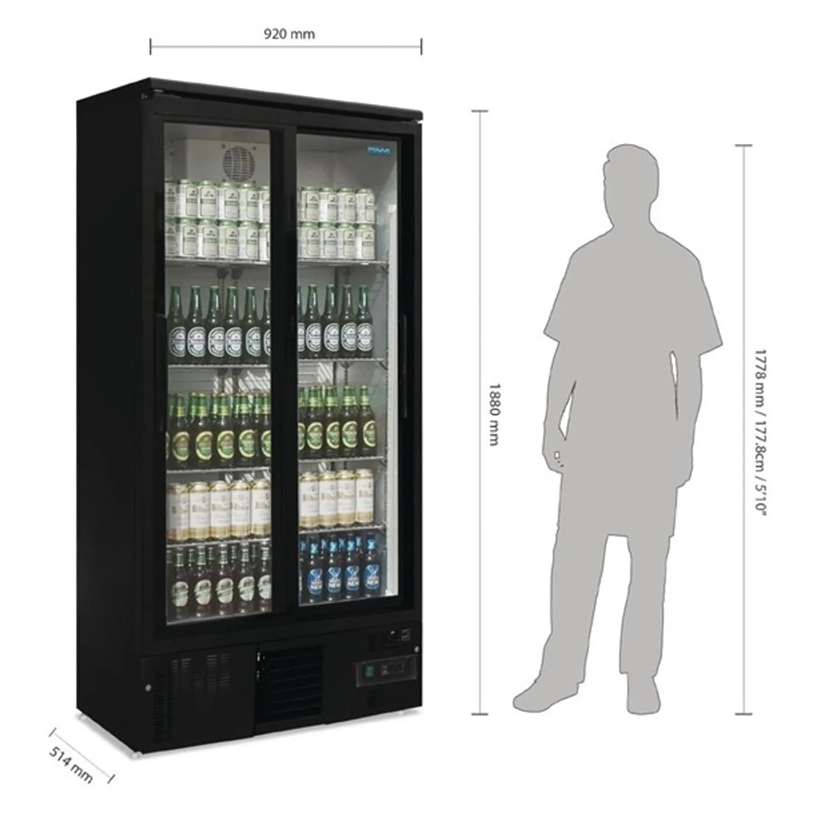 Polar GJ448-A G-Series - Upright Back Bar Cooler with Sliding Doors 490Ltr