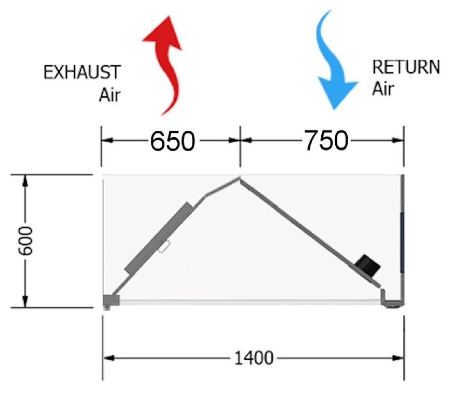 Xtractair XLV-1814 - Low Velocity Commercial Kitchen Exhaust Canopy (1800W x 1400D x 600H)