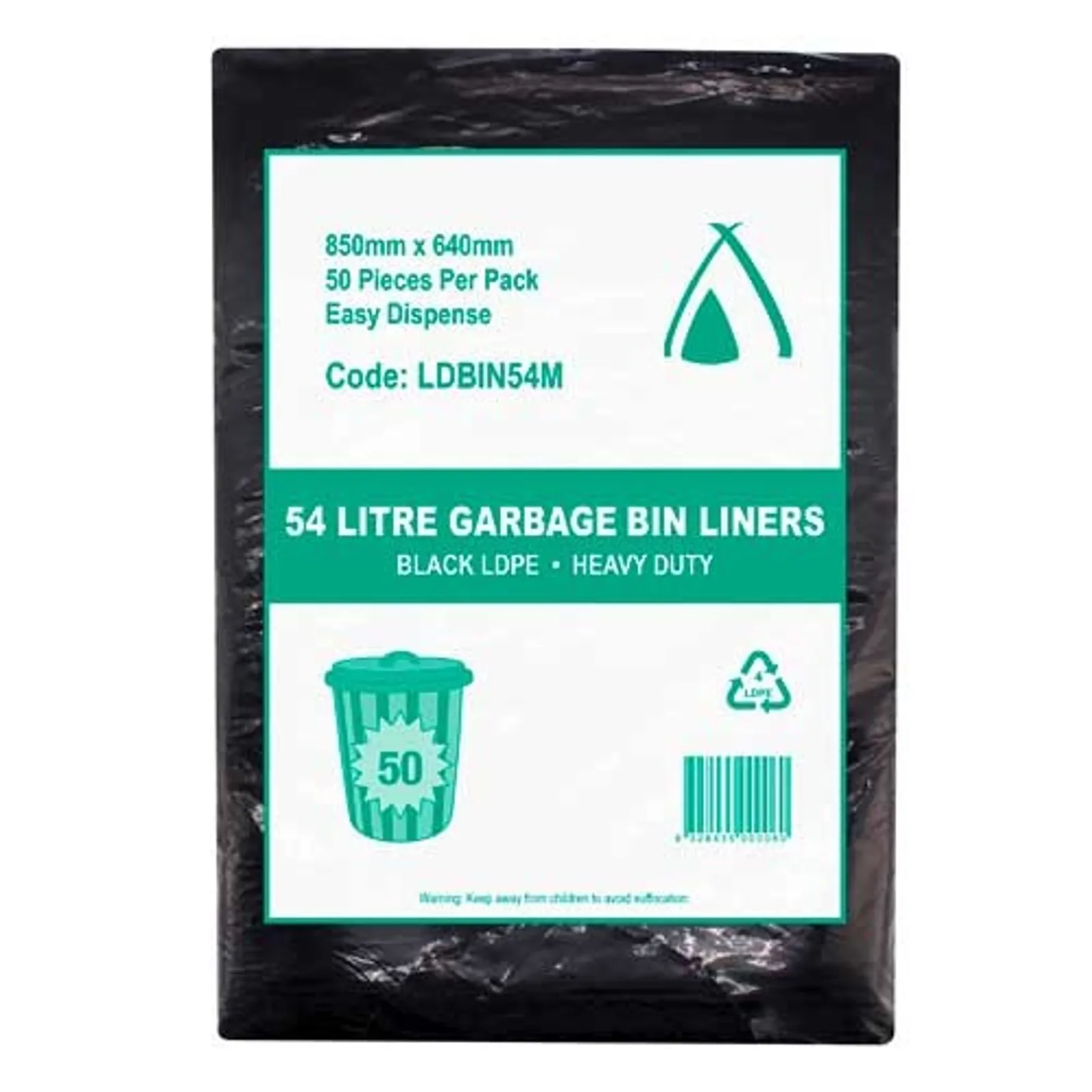 Huhtamaki LDBIN54M - Black LDPE Bin Liners - Medium Duty 54L, 250/ctn