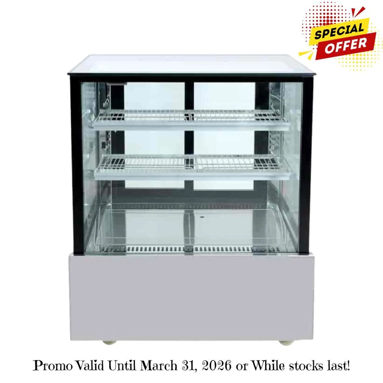Bonvue SSU90-2XB - Black Trim Square Glass Cake Display 2 Shelves