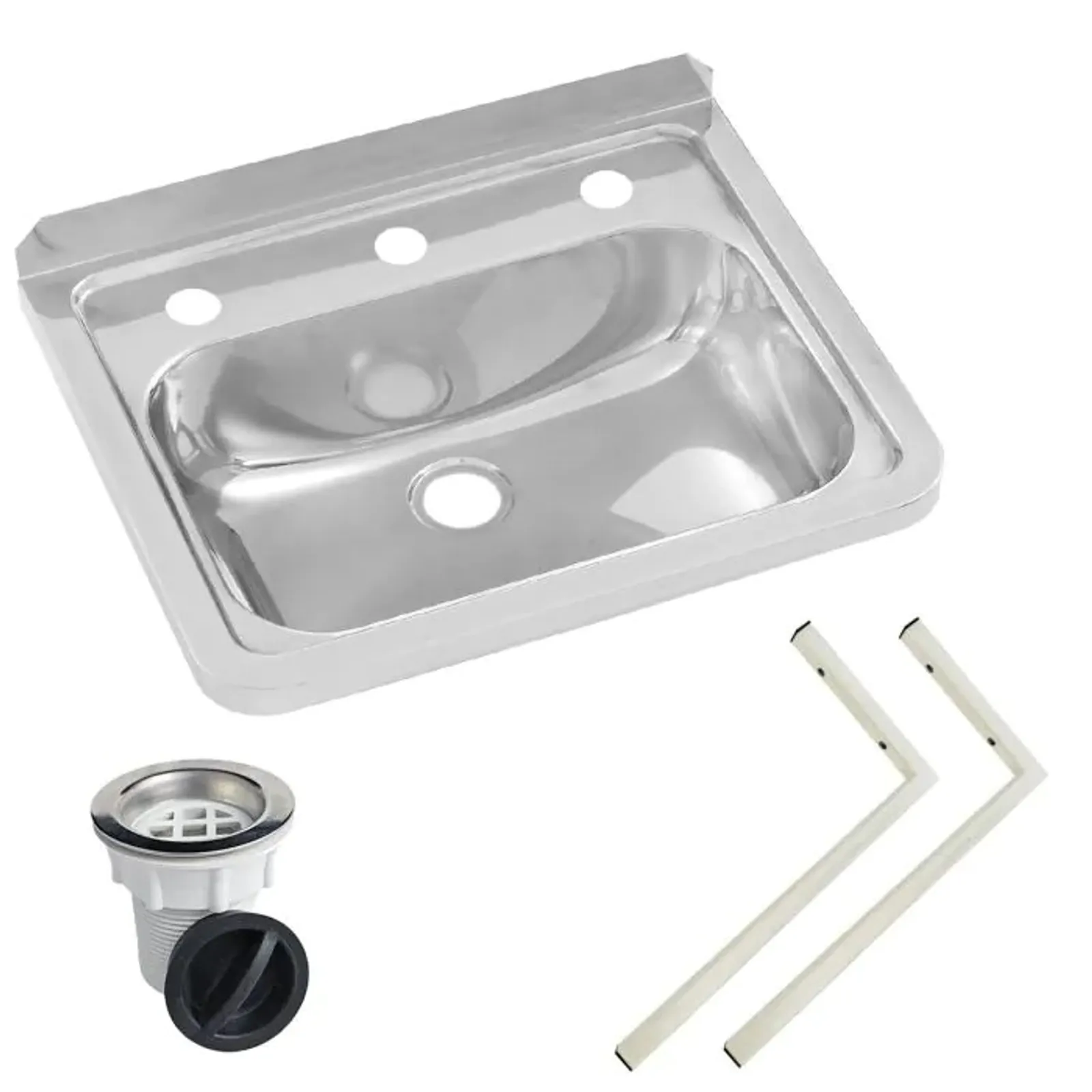 3Monkeez HB-KIT-3 - Wall Mounted Hand Basin - 3 Tap Hole - Inc Wall Brackets, & Plug & Waste