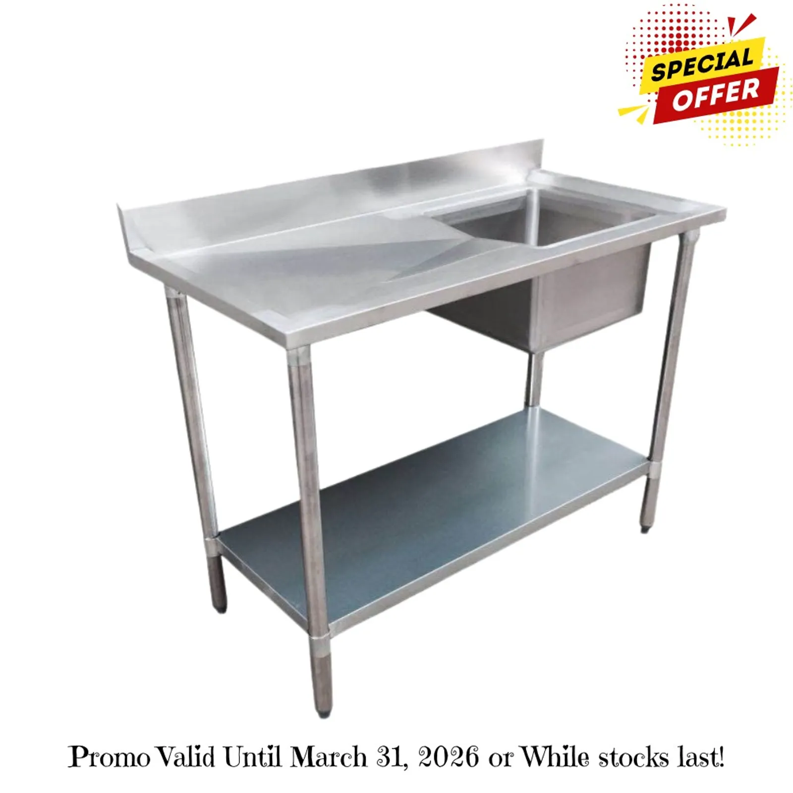 Modular Systems 1500-6-SSBR - Economic 304 Grade SS Right Single Sink Bench 1500x600x900 with 500x400x250 sink