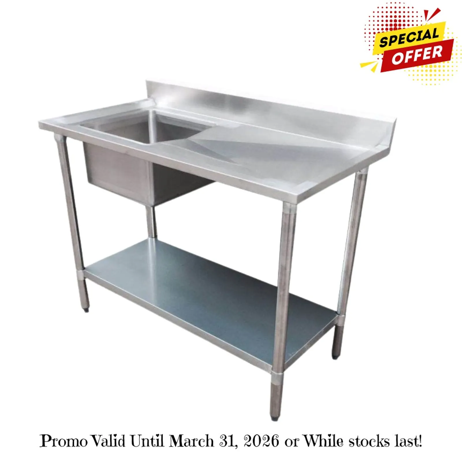 Modular Systems 1500-6-SSBL - Economic 304 Grade SS Left Single Sink Bench 1500x600x900 with 500x400x250 sink