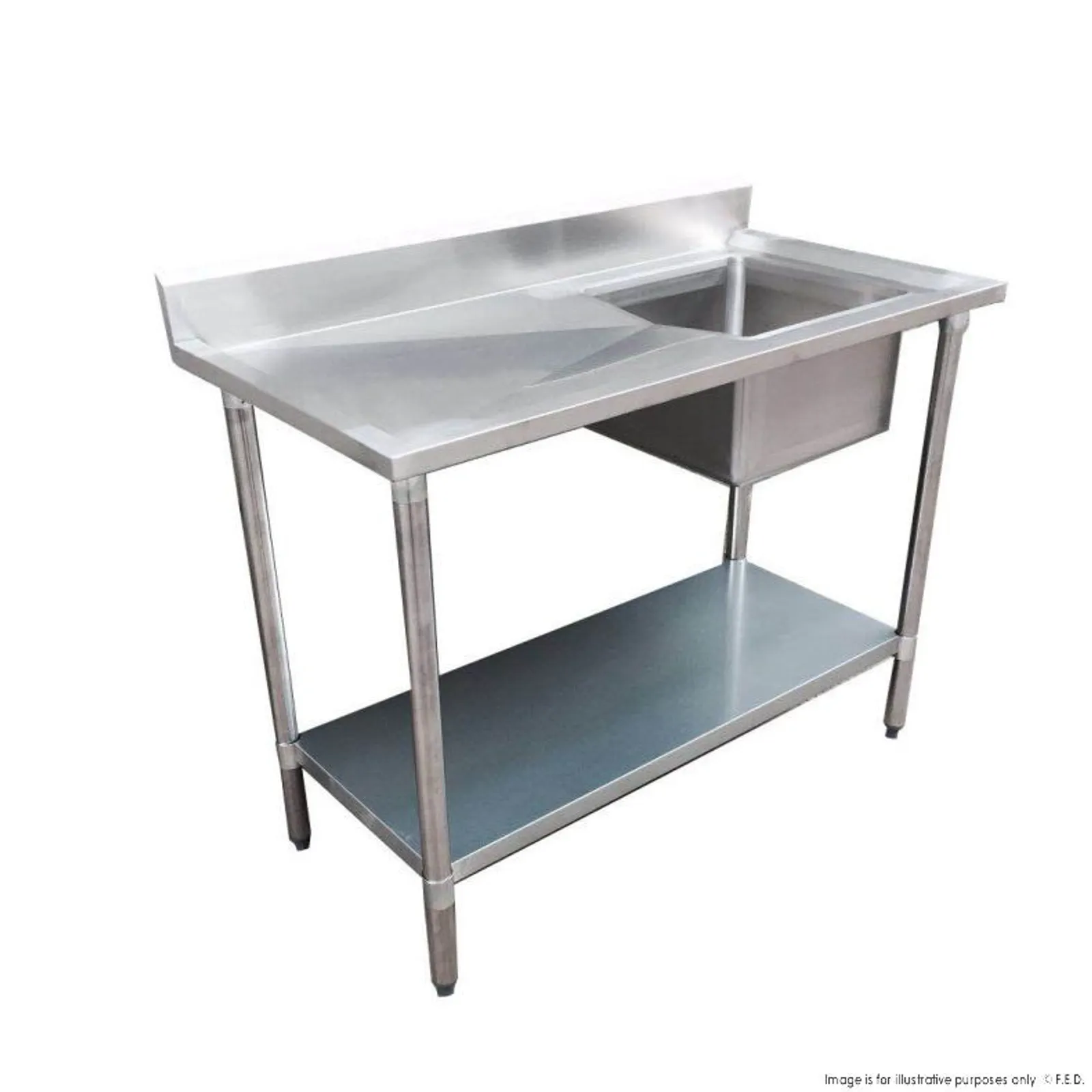 Modular Systems 1500-7-SSBR - Economic 304 Grade SS Right Single Sink Bench 1500x700x900 with 500x400x250 sink