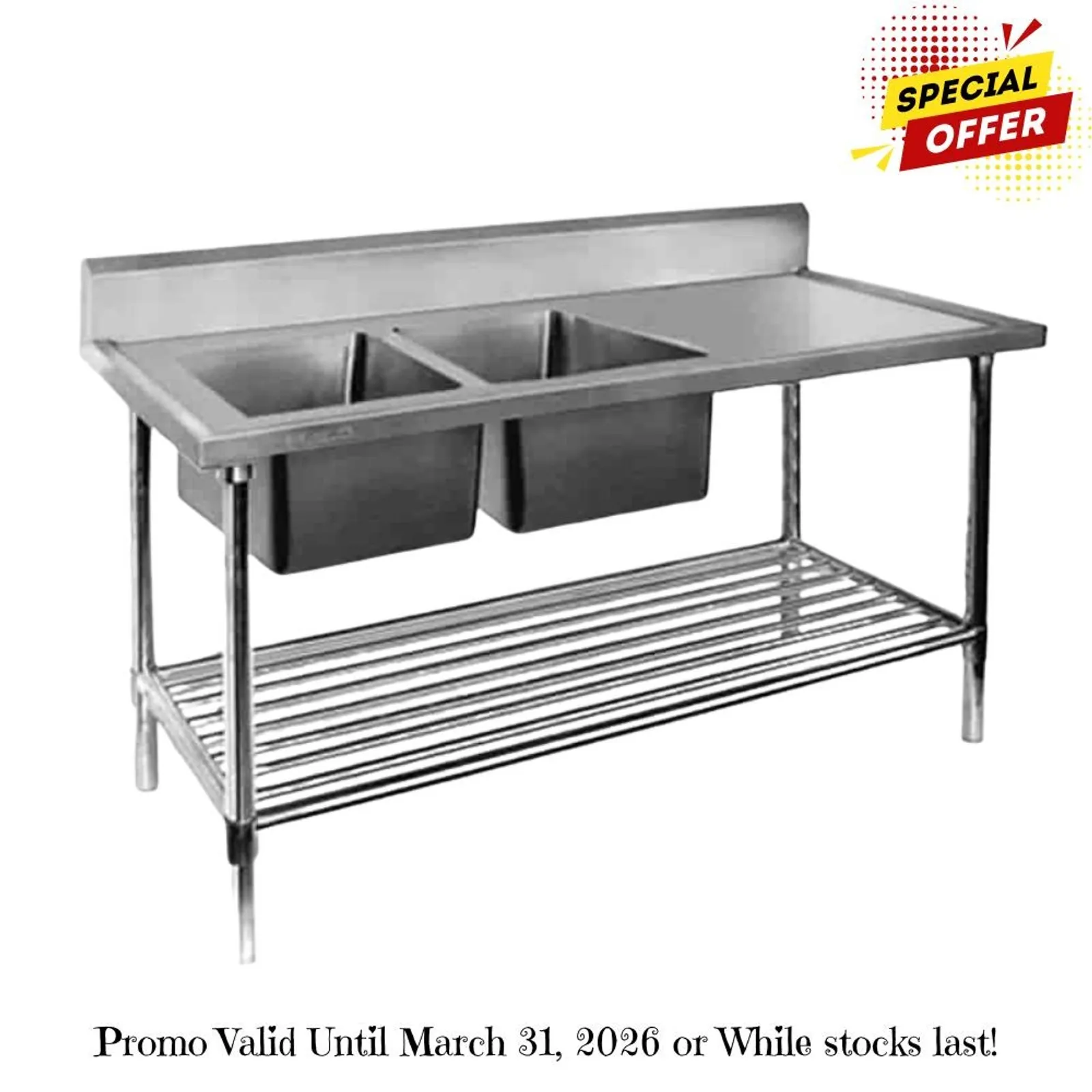 Modular Systems DSB6-1500L/A - Double Left Sink Bench with Pot Undershelf