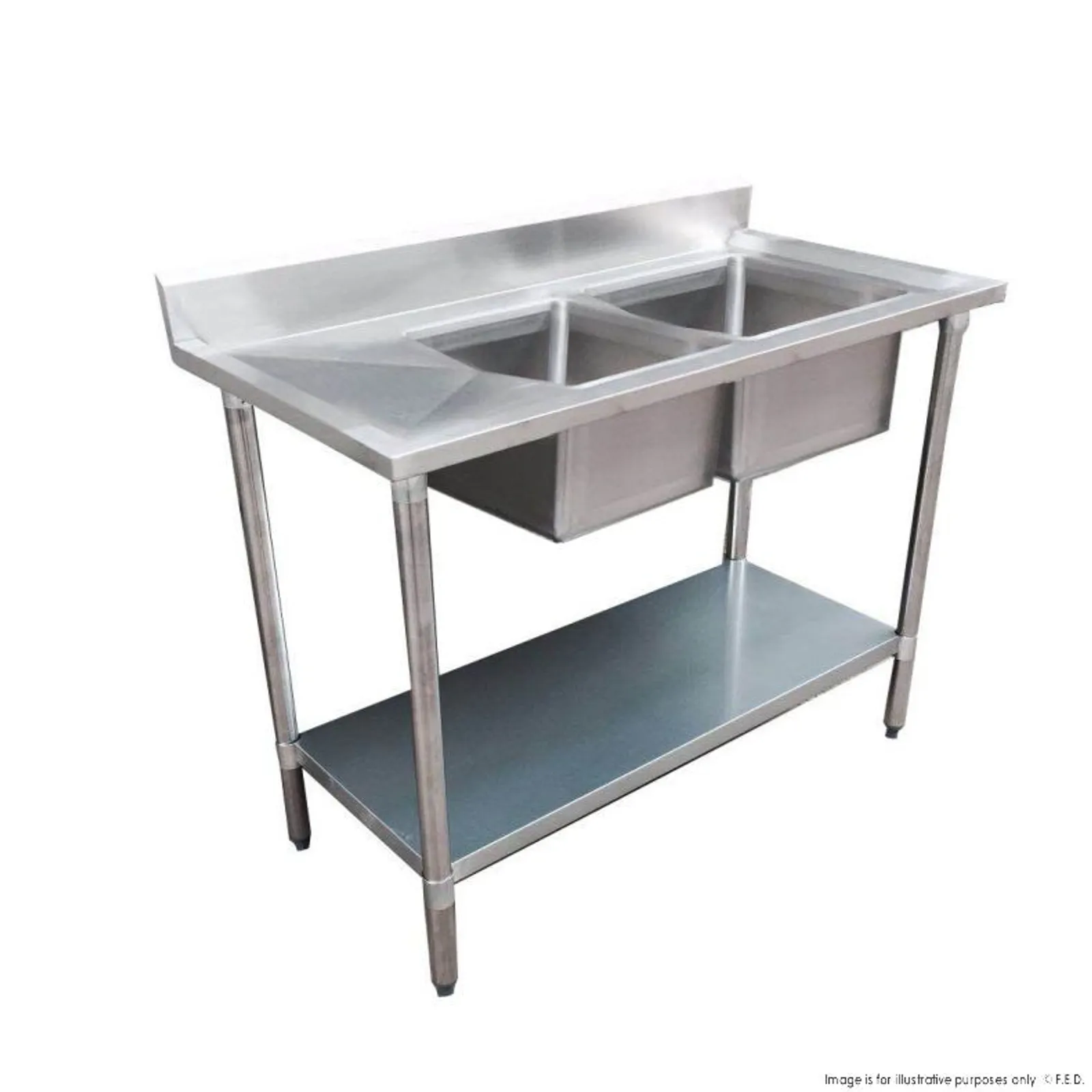 Modular Systems 1500-6-DSBR - Economic 304 Grade SS Right Double Sink Bench 1500x600x900 with 400 and 500x400x250 sinks
