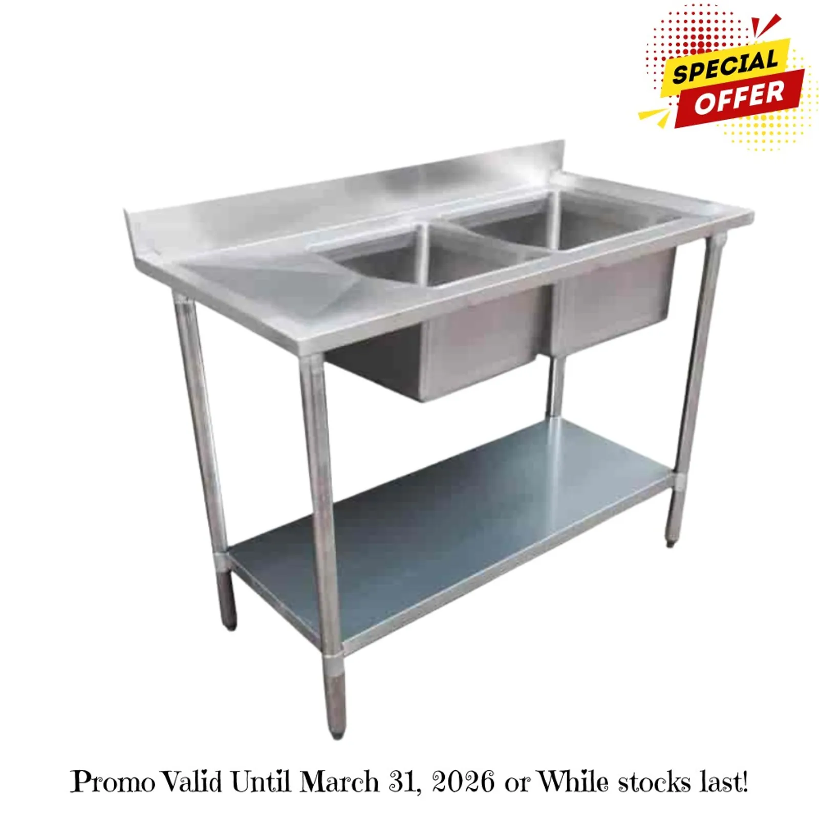 Modular Systems 1500-7-DSBR - Economic 304 Grade SS Right Double Sink Bench 1500mm width