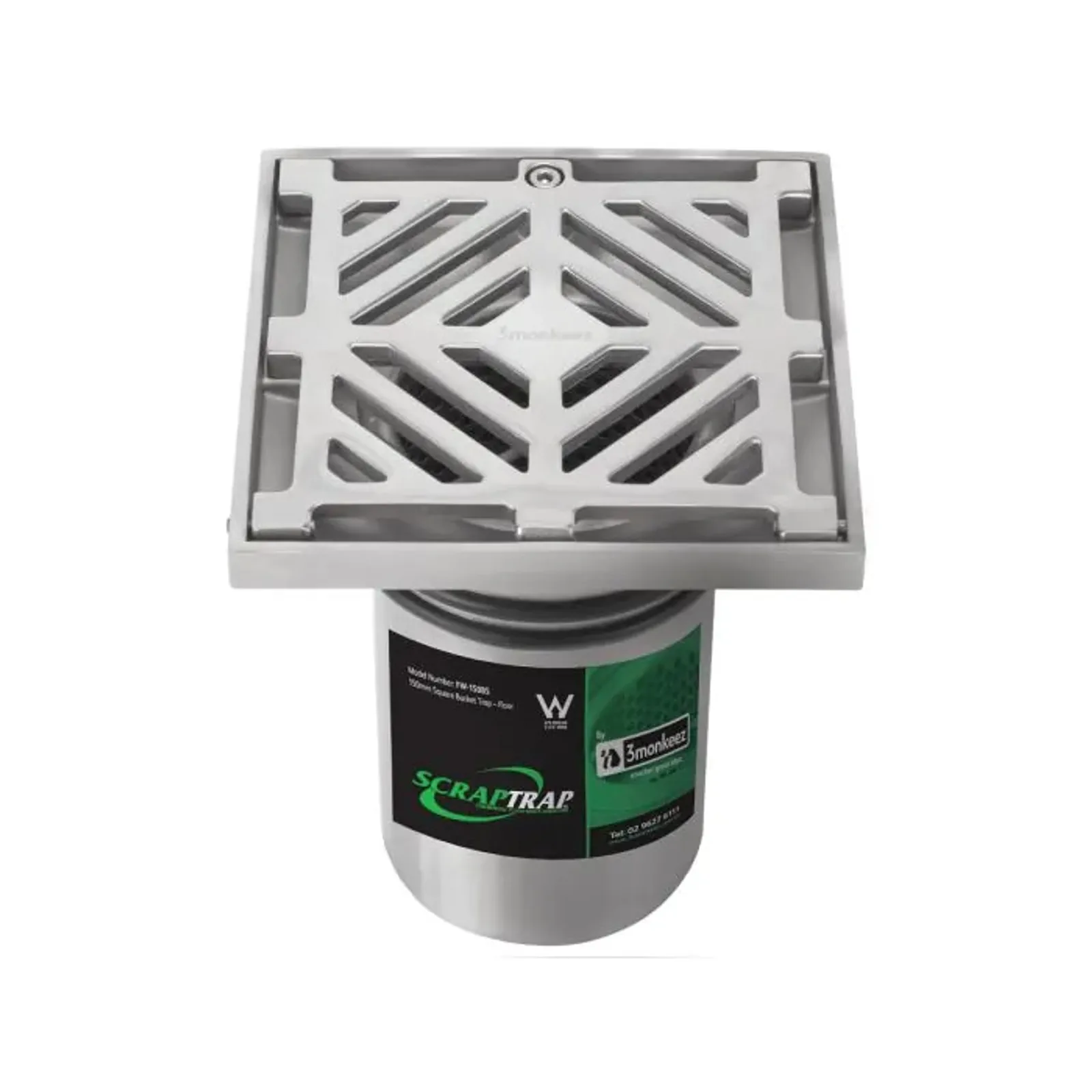 Scraptrap FW-150BS - 150mm Square Floor Waste Arrestor (suits 100mm pipe)