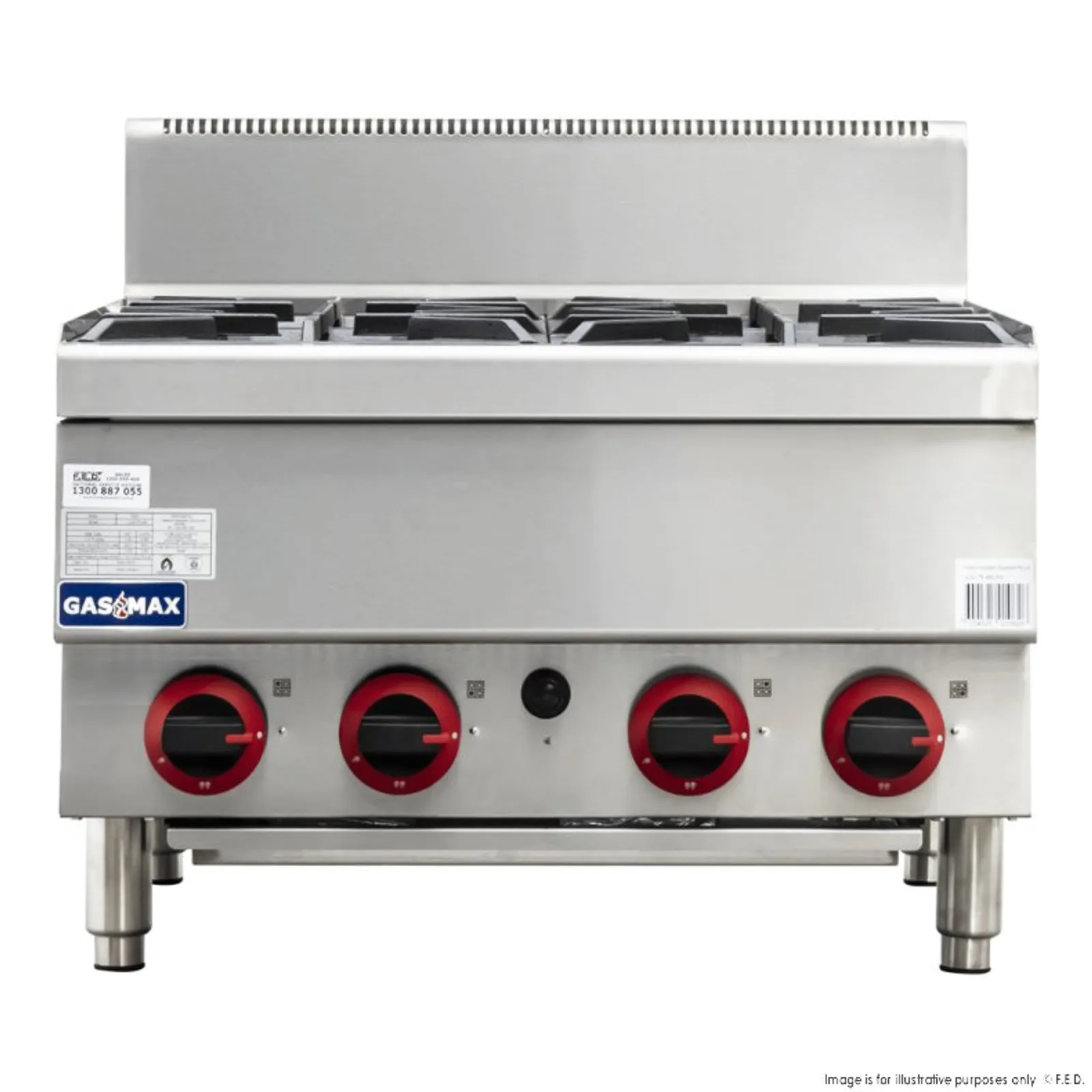 Gasmax JUS-TR-4B - Benchtop Natural Gas 4 Burner Cooktop w/ Splashback