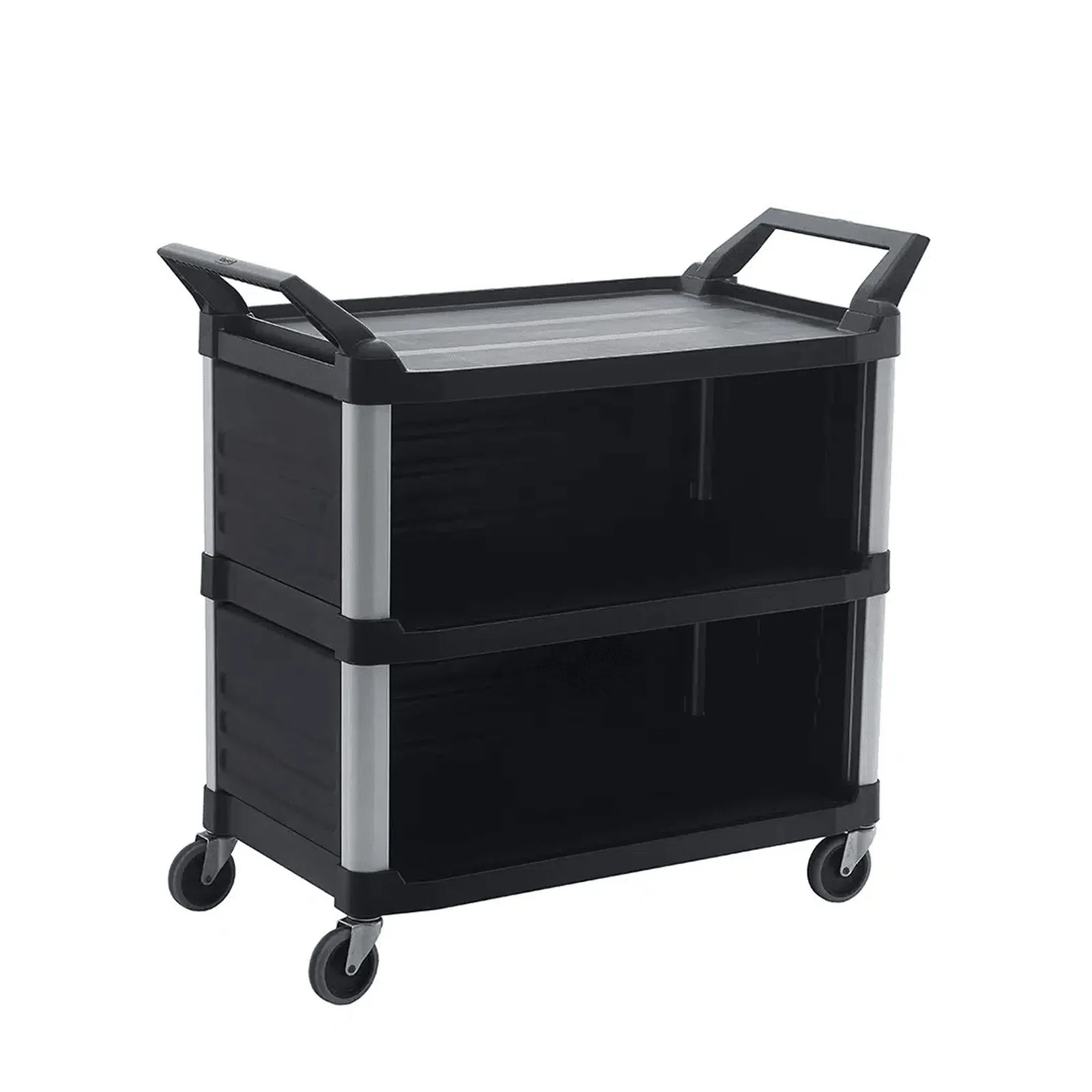 KH TRUST® Commercial 18088 - 3 Tier Large Enclosed Black Utility Service Cart