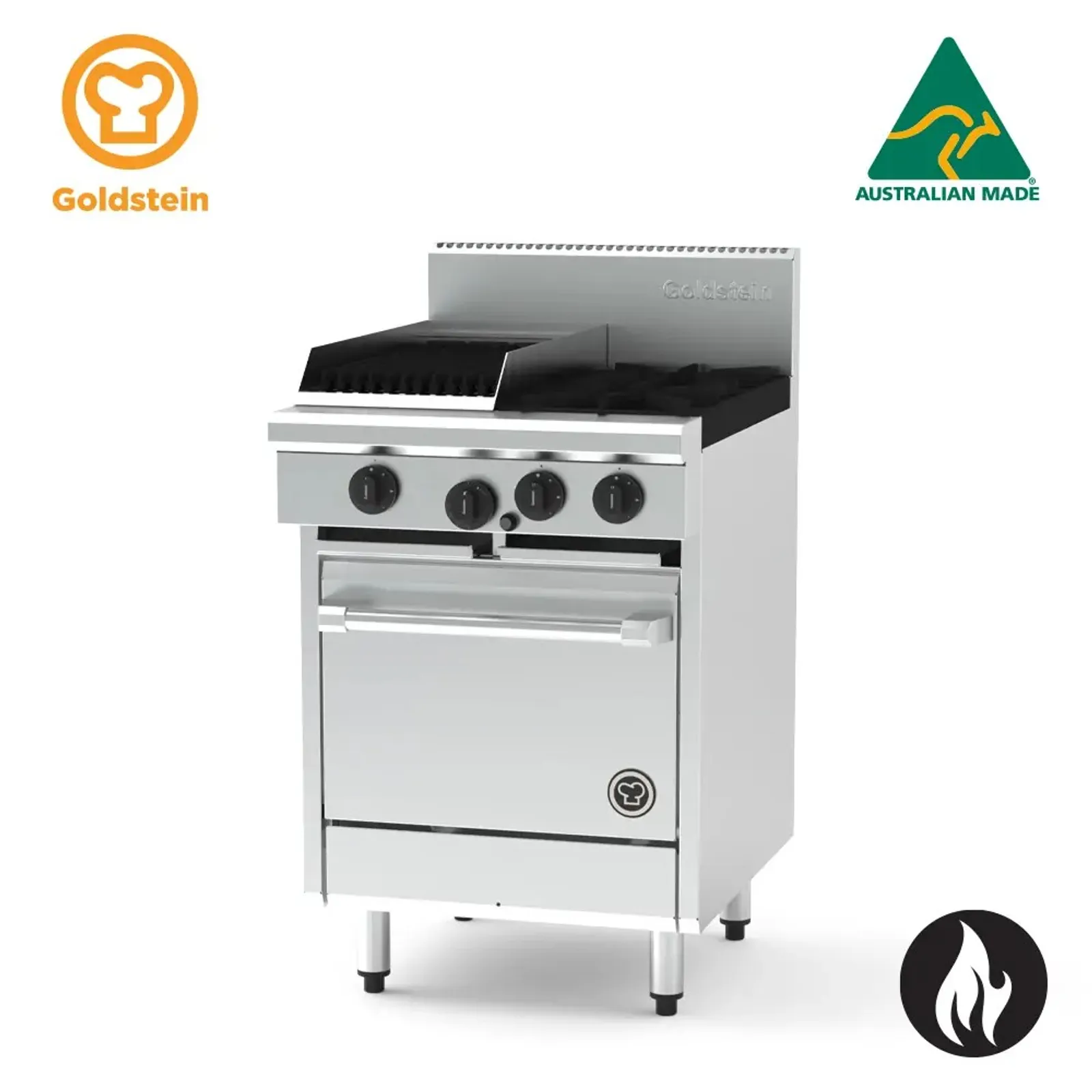 Goldstein PF12Q220E-X - 2 Burner with Chargrill & 500mm Static Fan Forced Oven