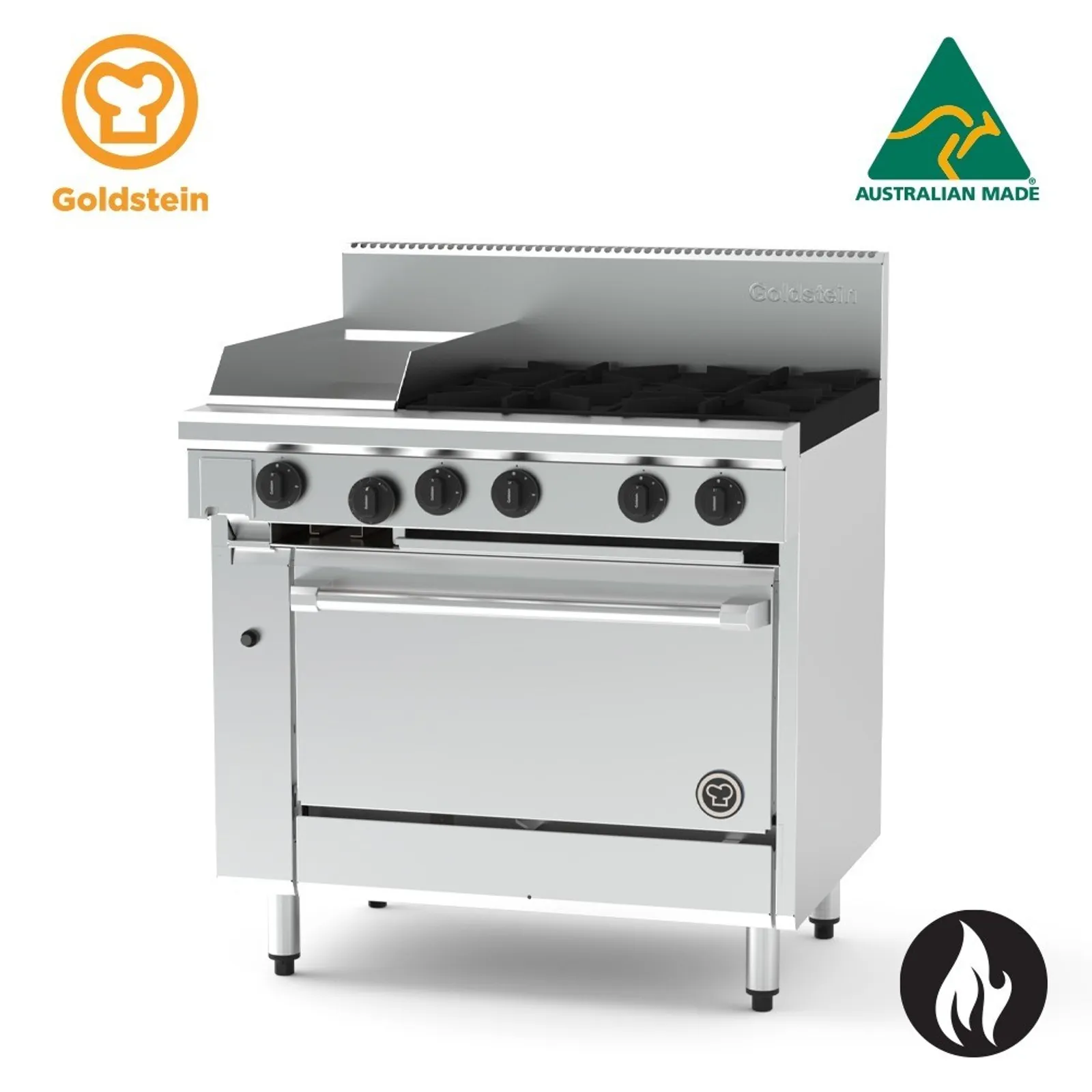 Goldstein PF12G428-X - 4 Burners with 305mm Griddle & 700mm Gas Static Oven