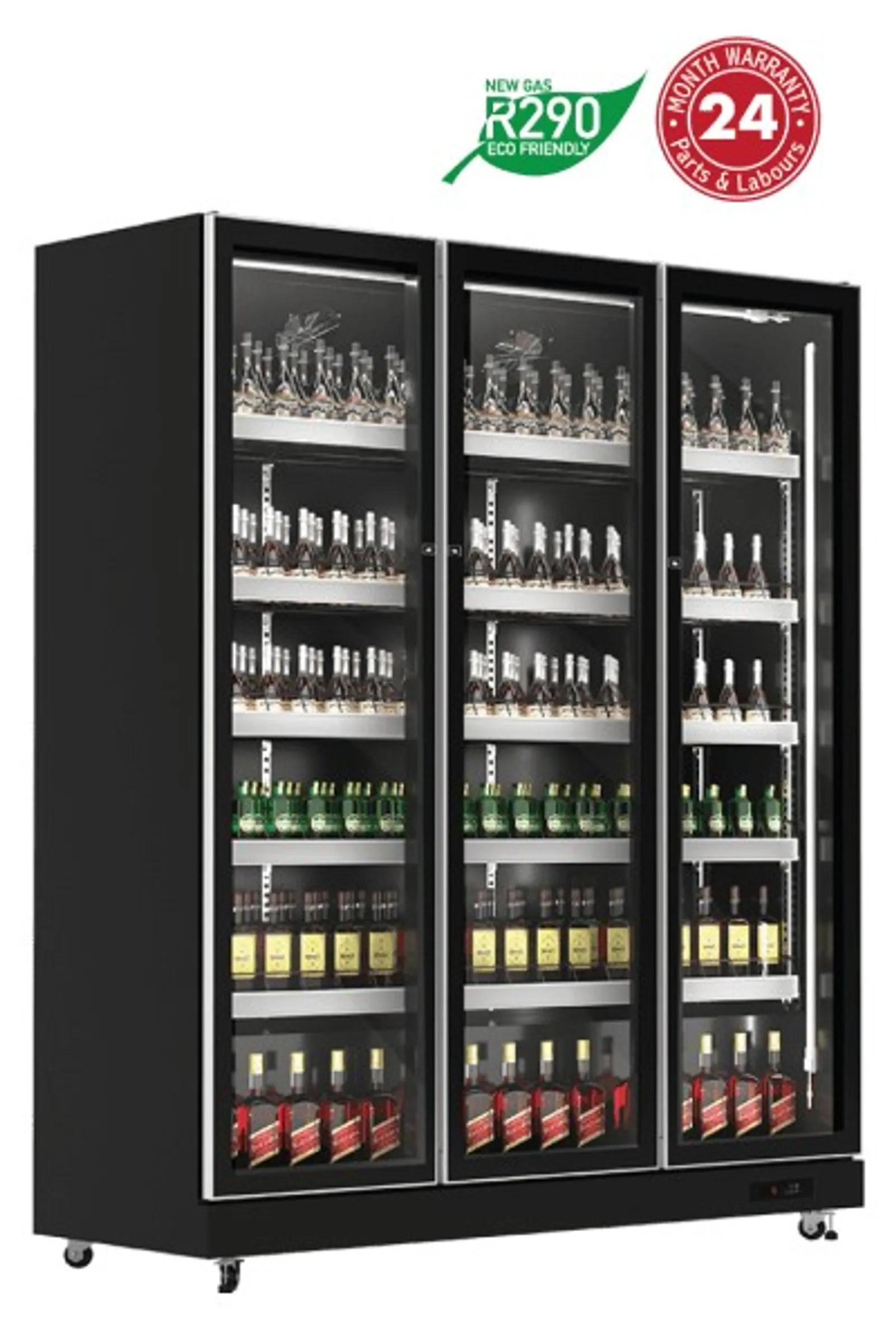 Exquisite DC1100 - 3 Glass Doors Upright Display Fridge - Black Colour
