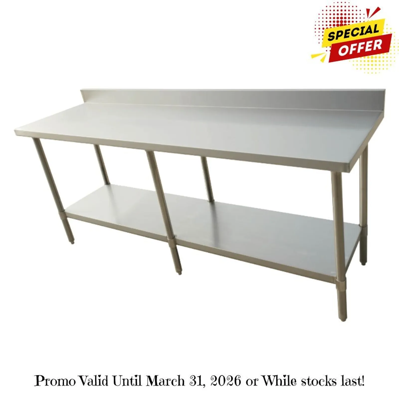 Modular Systems 2100-7-WBB - Economic 304 Grade Stainless Steel Table with splashback 2100x700x900 - 6 legs
