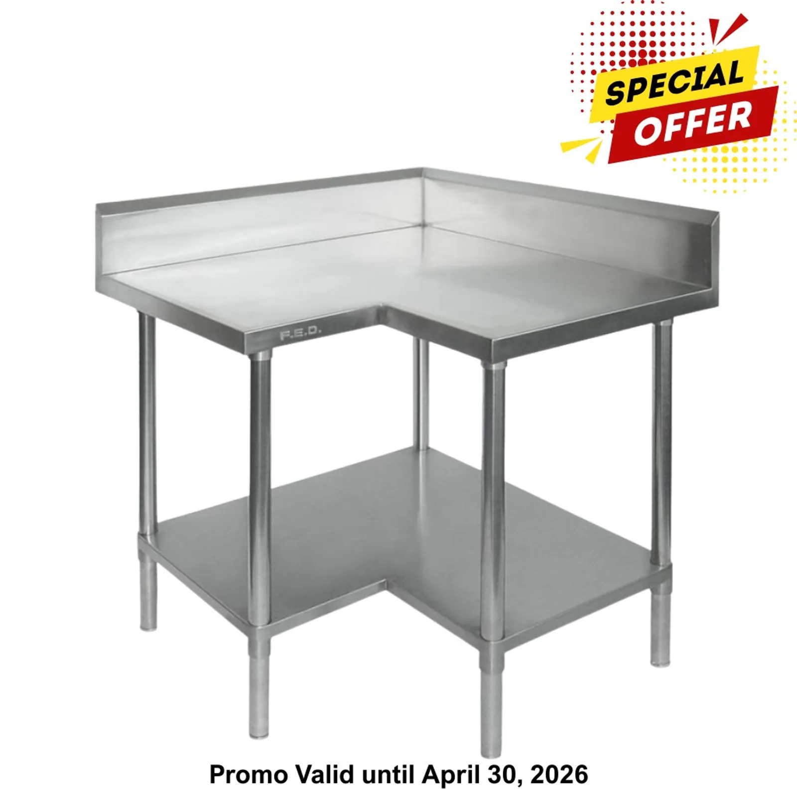 Modular System 0900-7-WBCB/H - Economic Corner Workbench, 100mm Splashback, 900x900x900mm