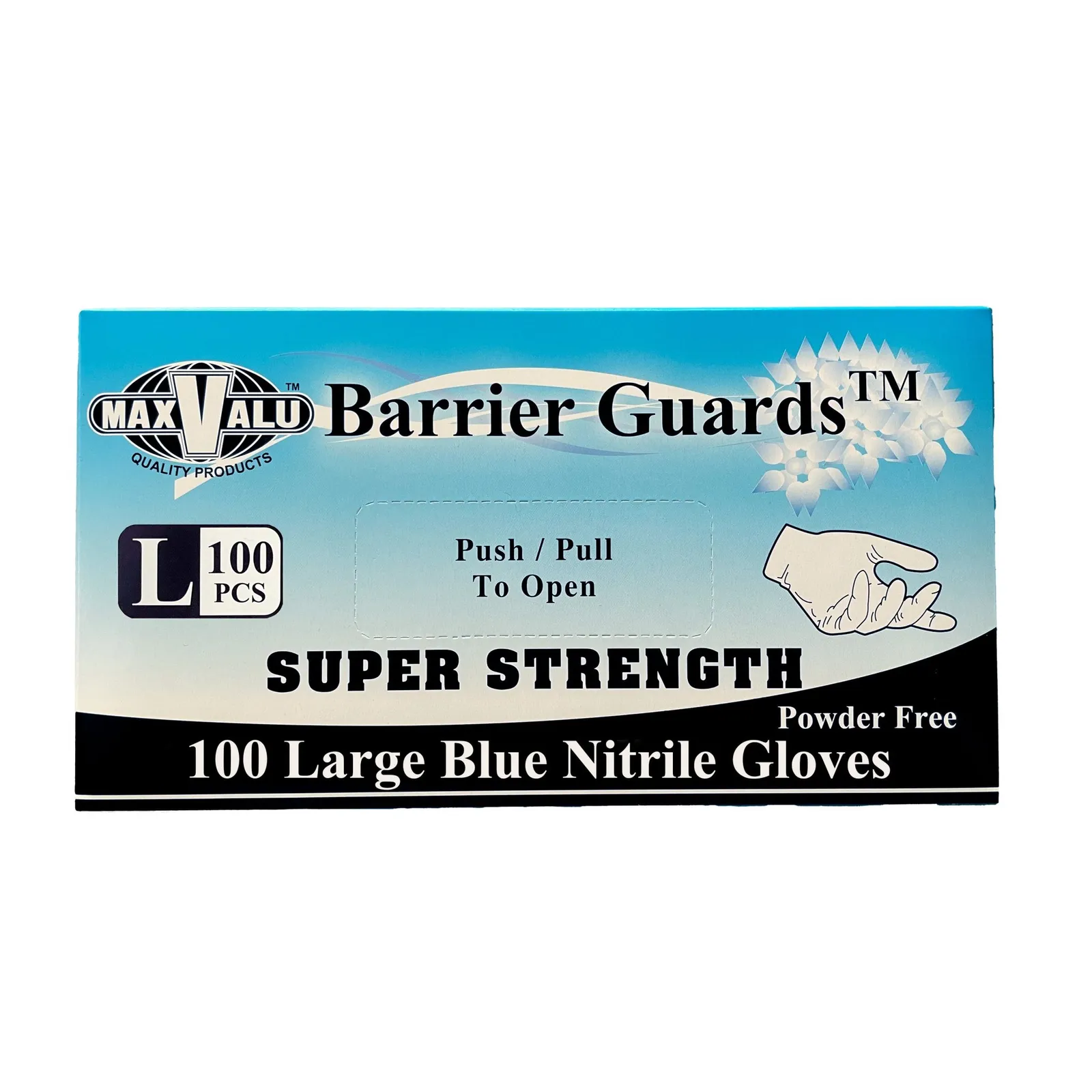 MaxValu GLOSL - Super Strength Blue Nitrile Gloves - Large, Box of 100