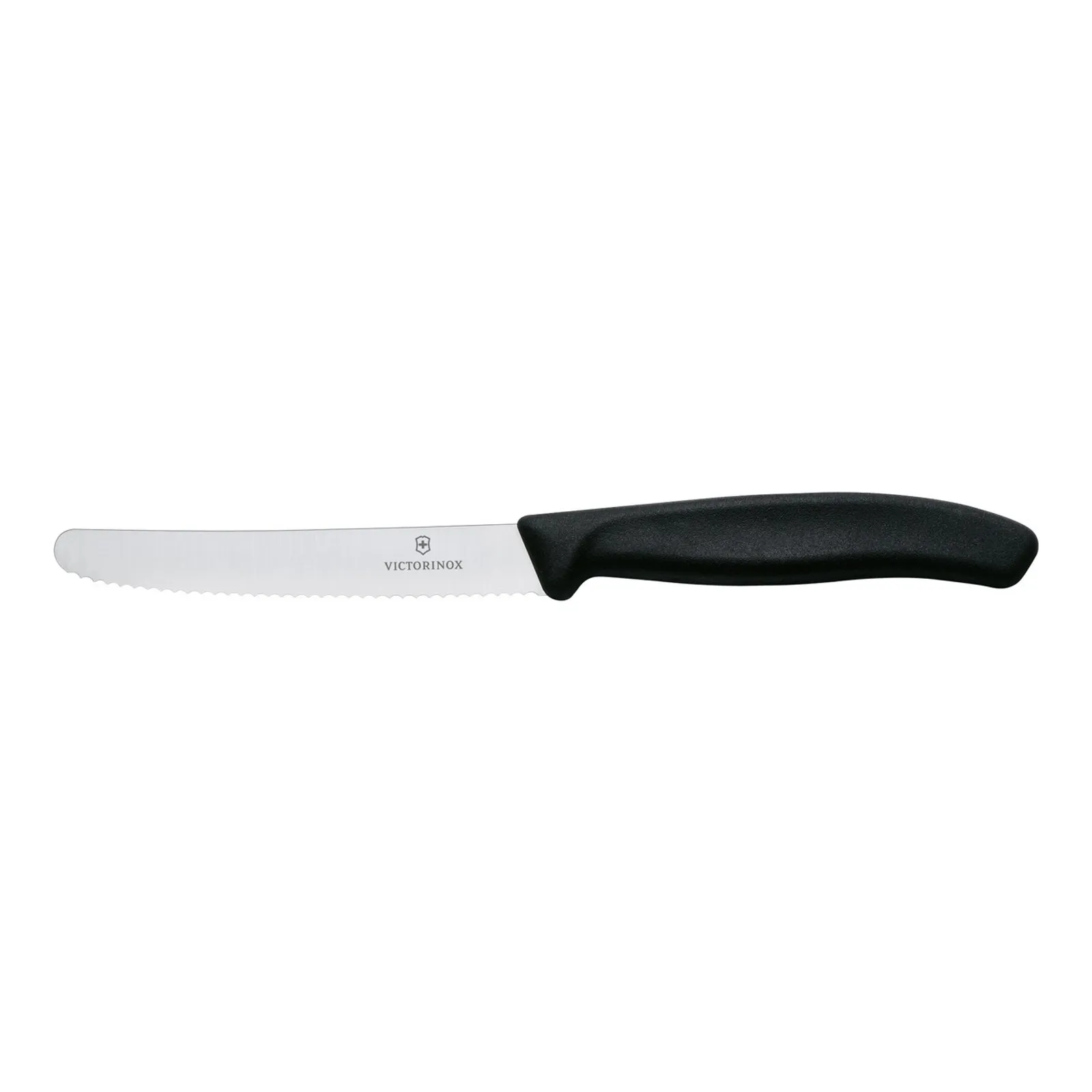 Victorinox 6.7833.2 - Steak & Tomato Knife, 11cm Round Tip, Wavy Edge, 2 pc Set Black